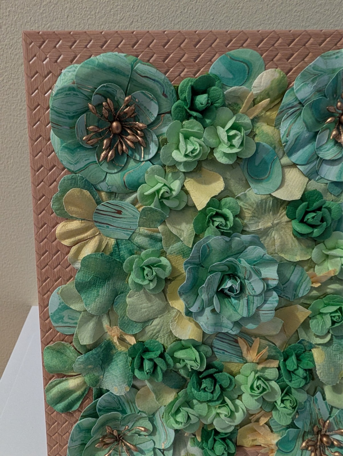 green & yellow cardstock floral handmade tan picture decor wall or free standing