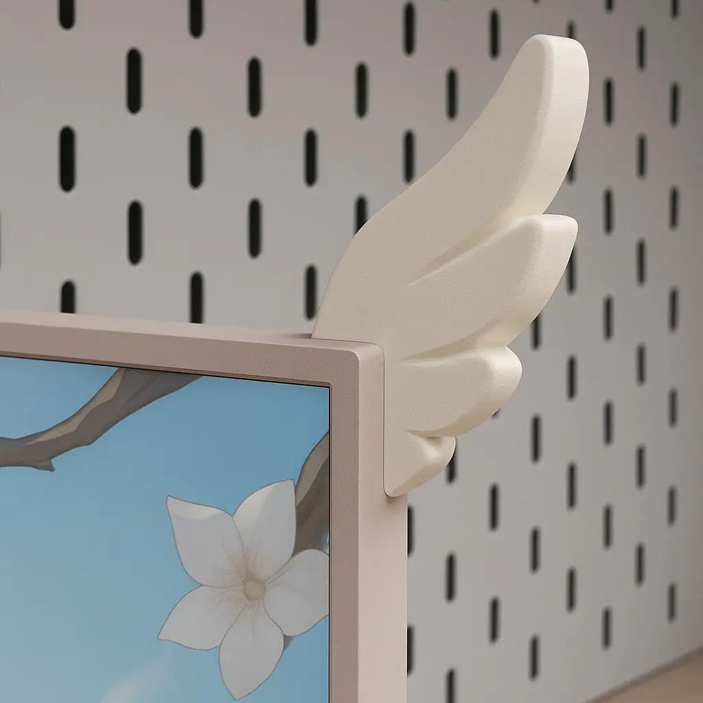 2pcs 3D Printed Pink Wings Monitor Decor Cute Gaming Room Desk Ornament Gift