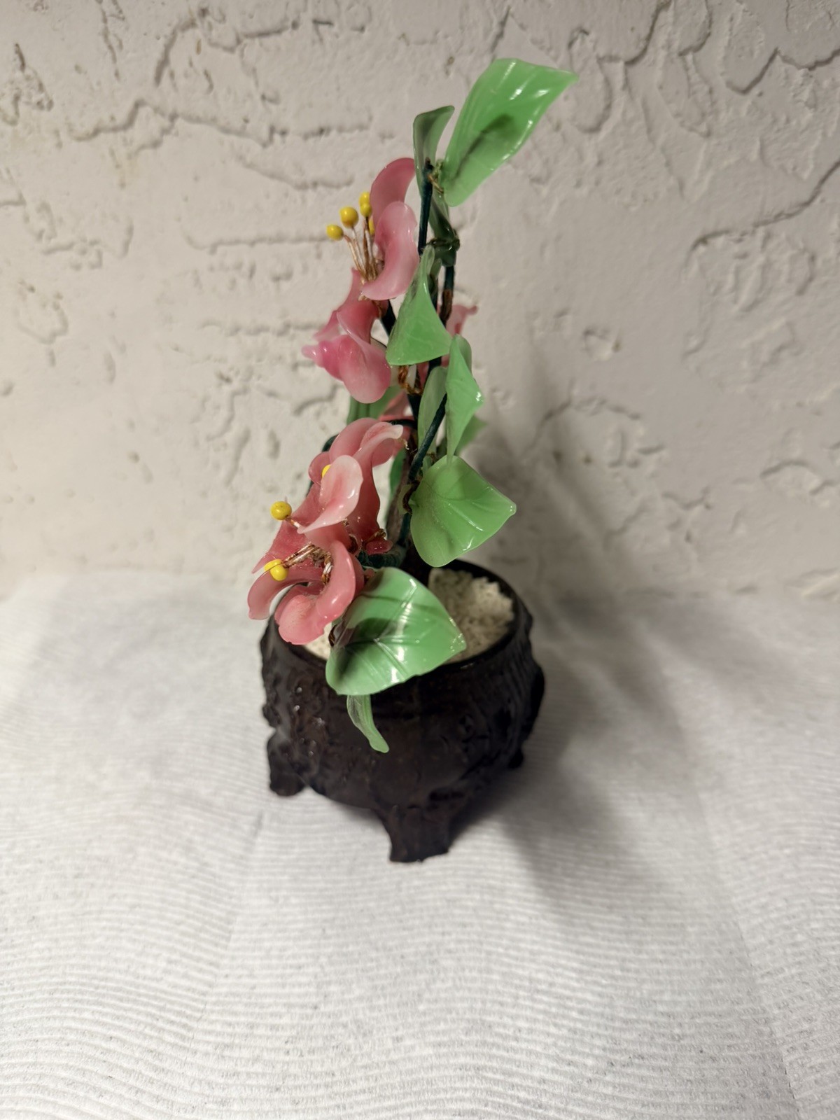 Oriental Bonsai Cherry Blossom Glass Tree in Pot Art Glass Flower