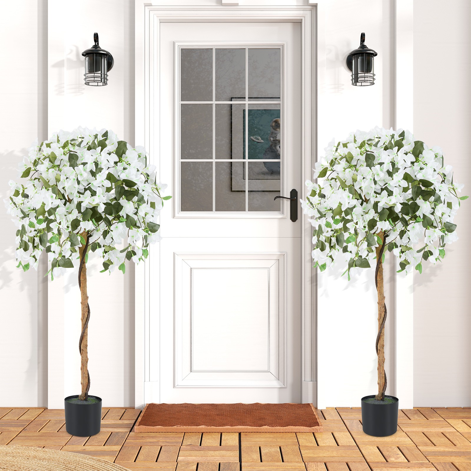 2PCS 53″ Artificial Azalea Tree Floral Plant with Red Azalea Flowers Nursery Pot