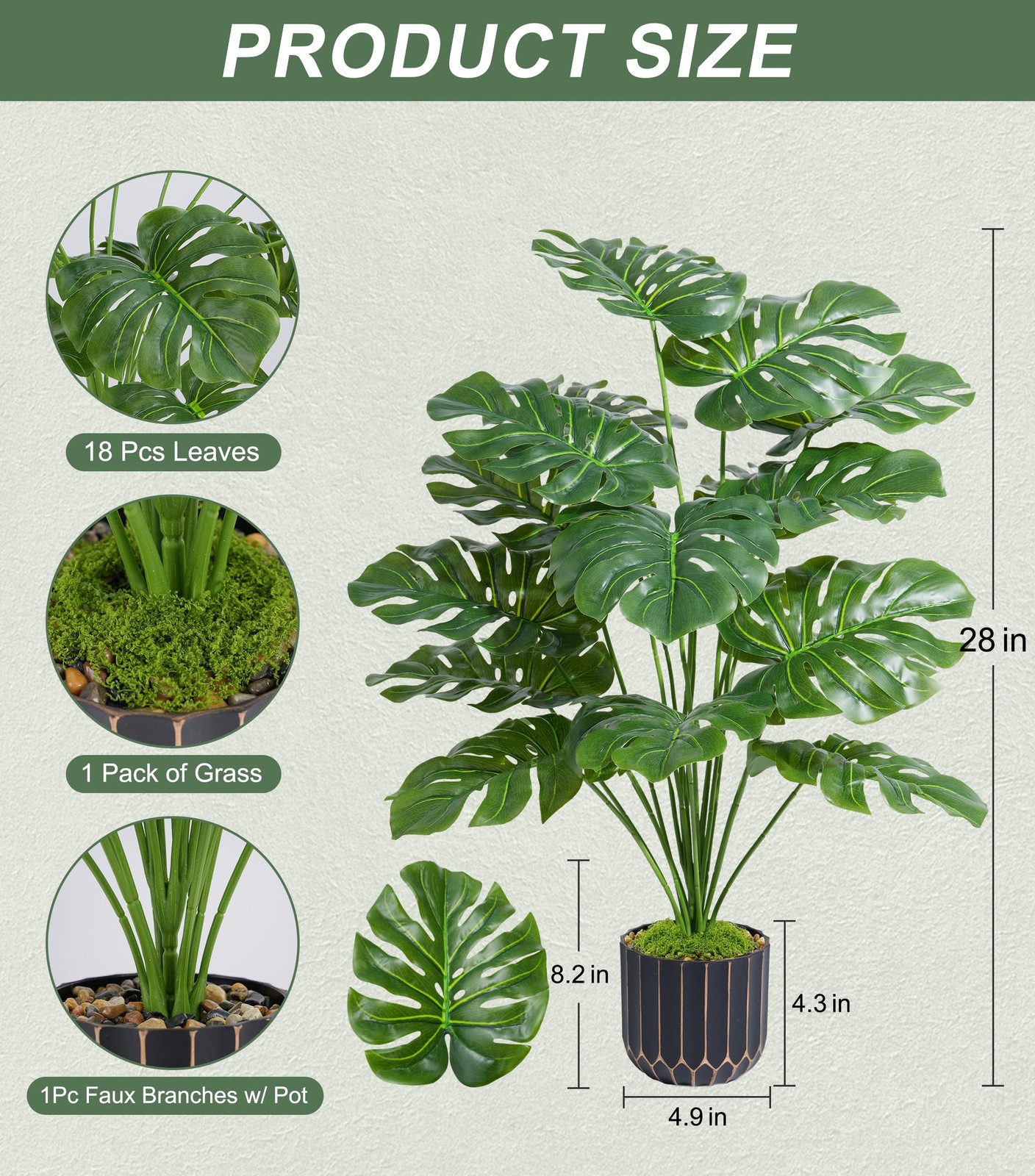 28″ Artificial Monstera Plant Tall Fake Faux Plants Indoor Outdoor Tree for L…