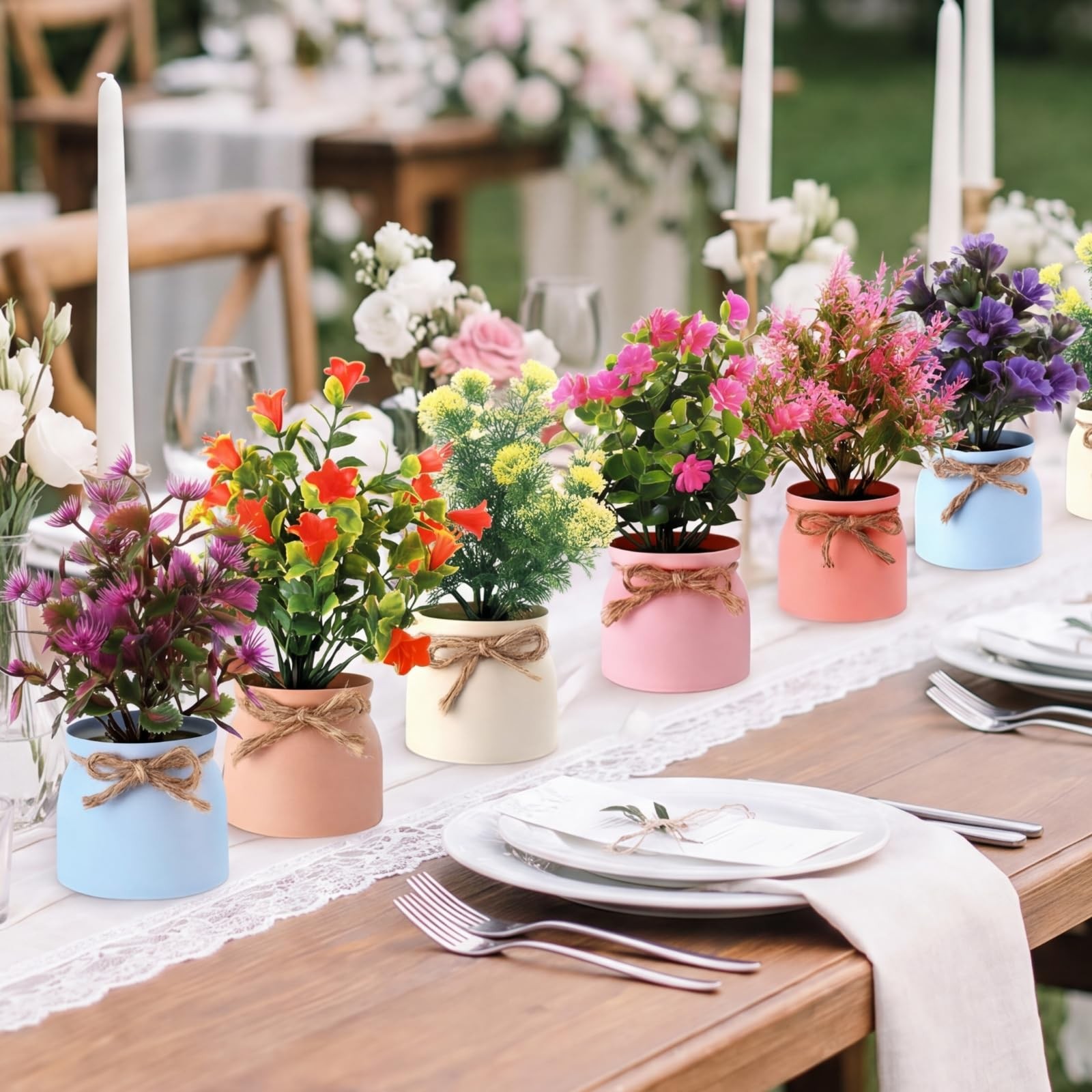 Large Summer Artificial Flowers Potted Centerpieces Desktop Fake Floral Plant…