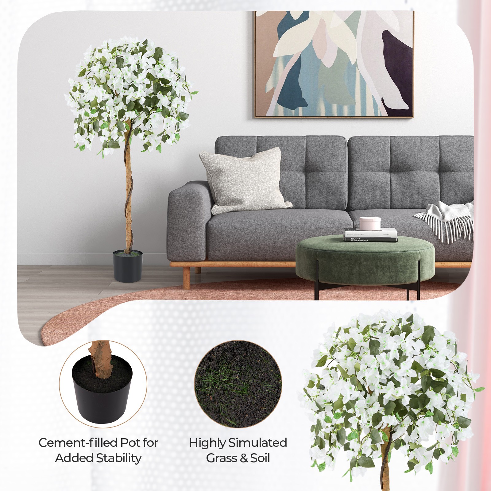 2PCS 53″ Artificial Azalea Tree Floral Plant with Red Azalea Flowers Nursery Pot