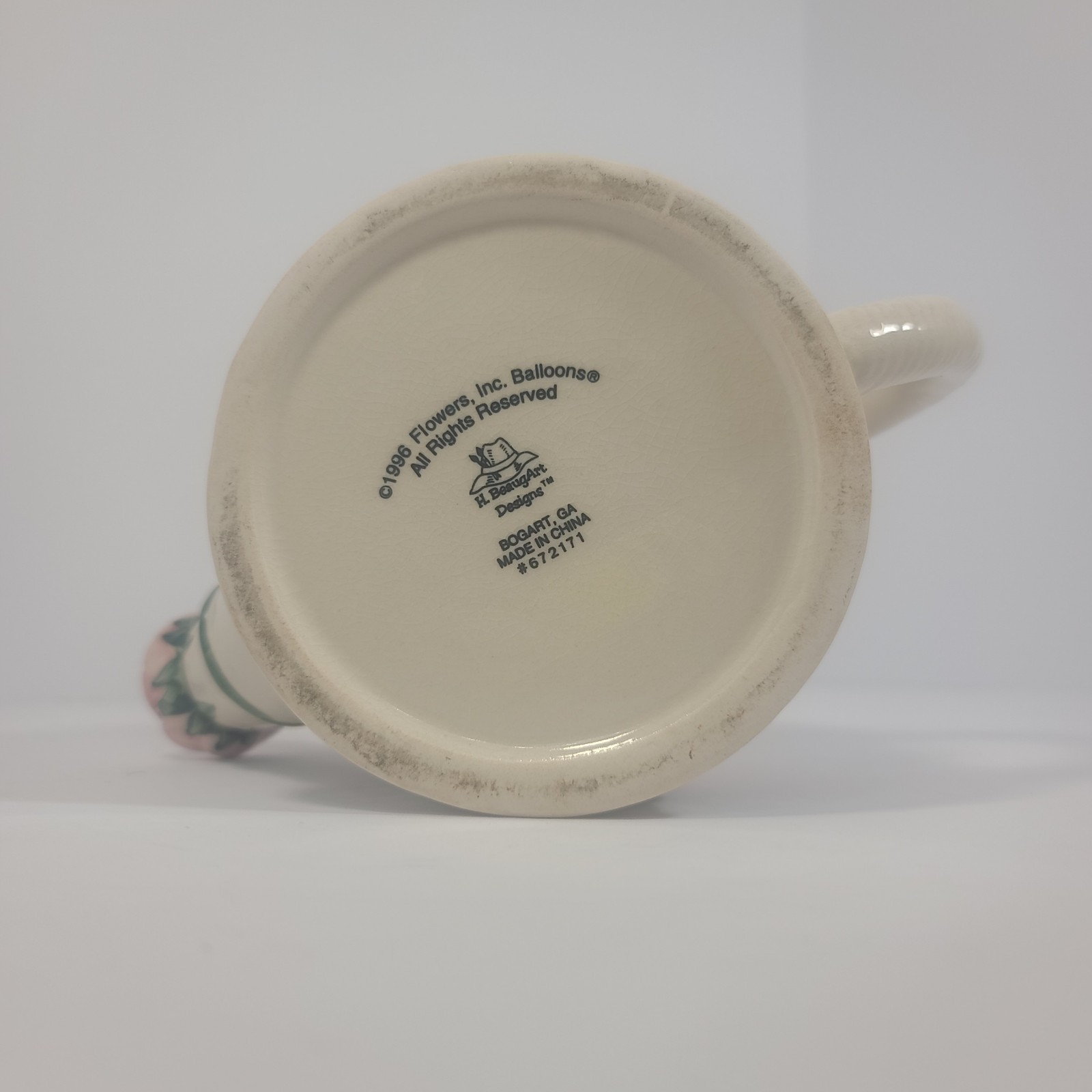 VTG 1996 H. BeaugArt Designs Ceramic Watering Can Planter Pink Roses Flowers Inc