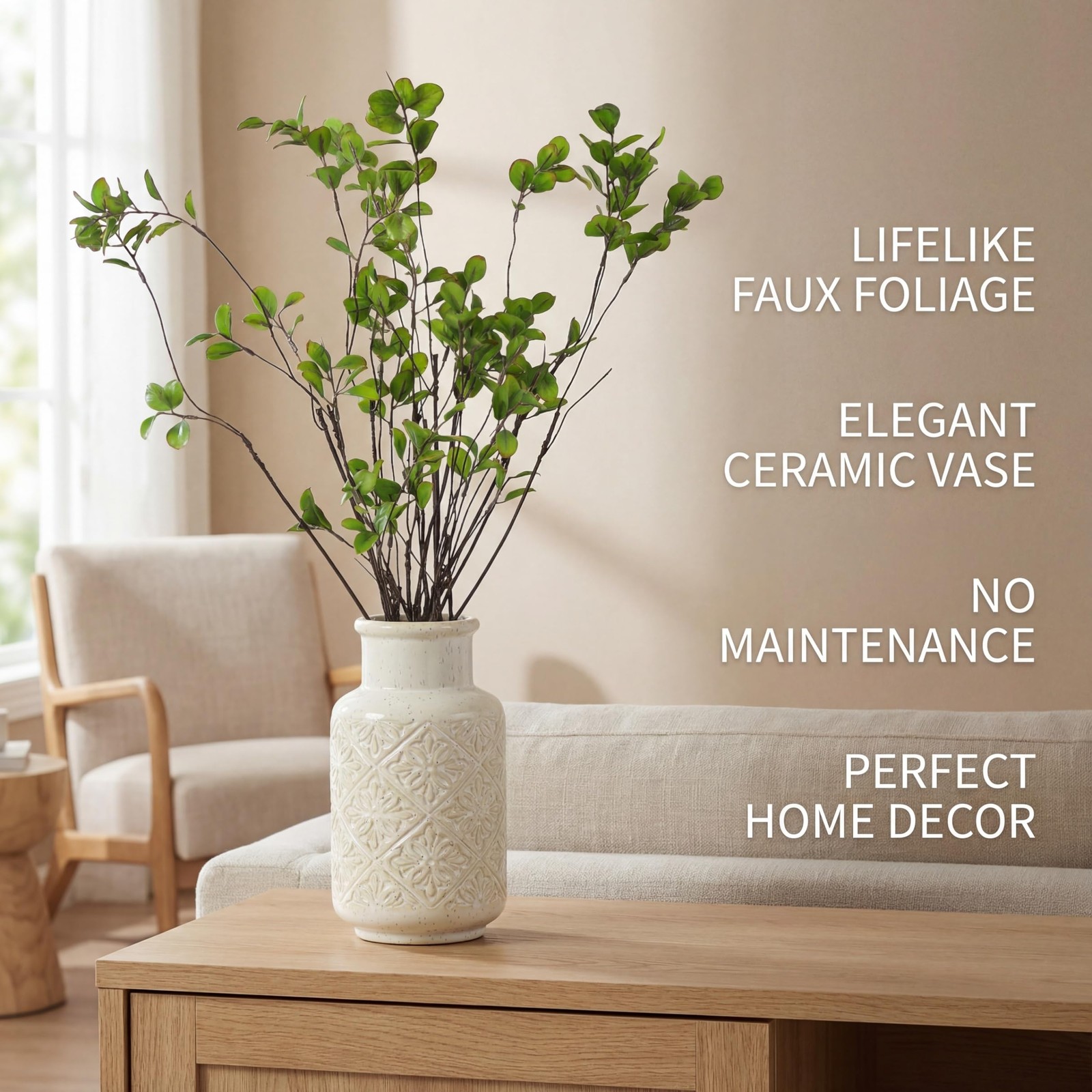 5Pcs Artificial Ficus Branches Fake Plants, 20.8 Inches Artificial Greenery S…