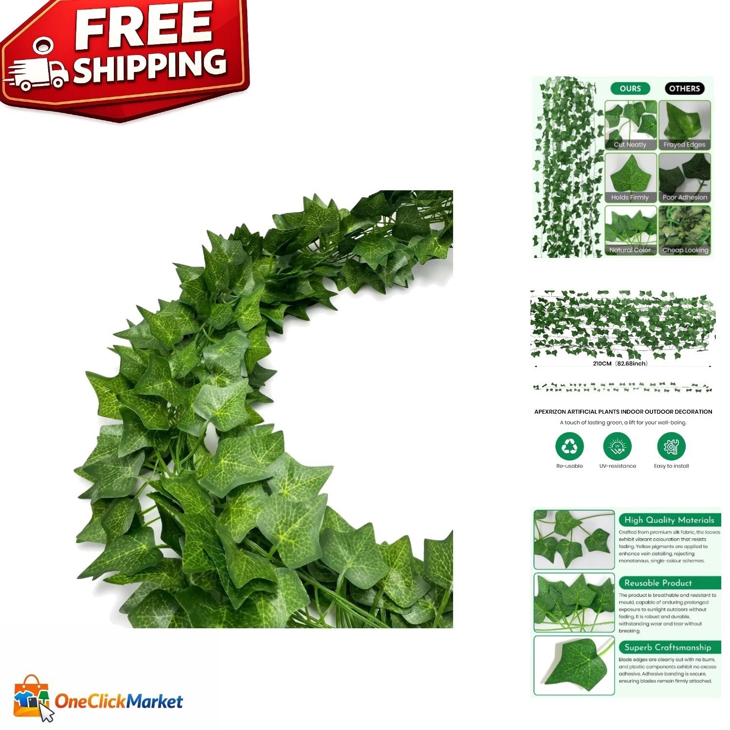 Elegant 8-Pack Fake Ivy Vines – Versatile Decor for Weddings, Gardens, and More