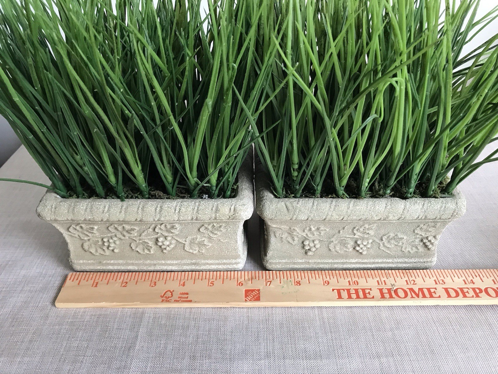 Set of 2 Faux Potted Grass in Faux Concrete Planter Patio Decorative Accent