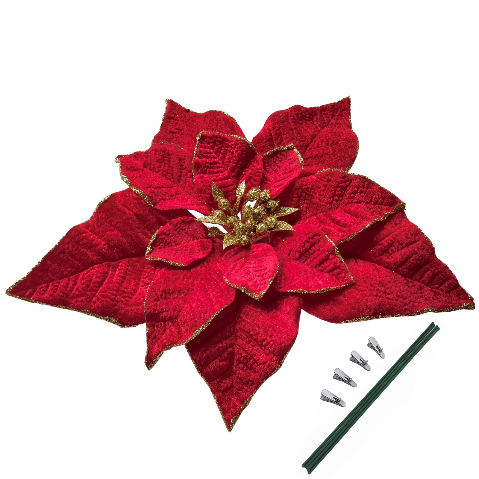 Artificial Christmas Flowers Red Velvet Poinsettia Floral Picks for Christmas…