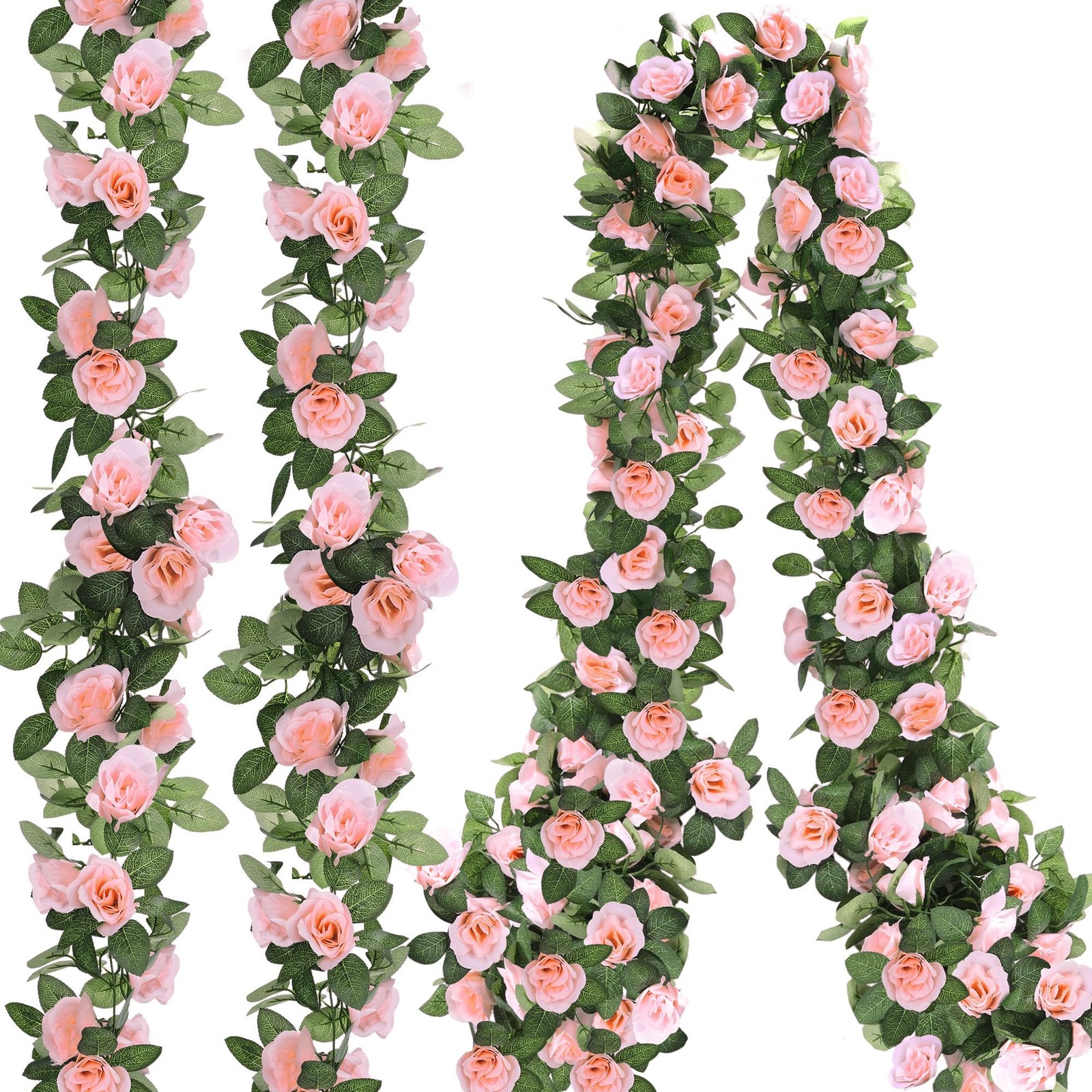 Aneco 4 Pack 32 FT Pink Flower Artificial Rose Vines Roses Fake Vine Flowers …