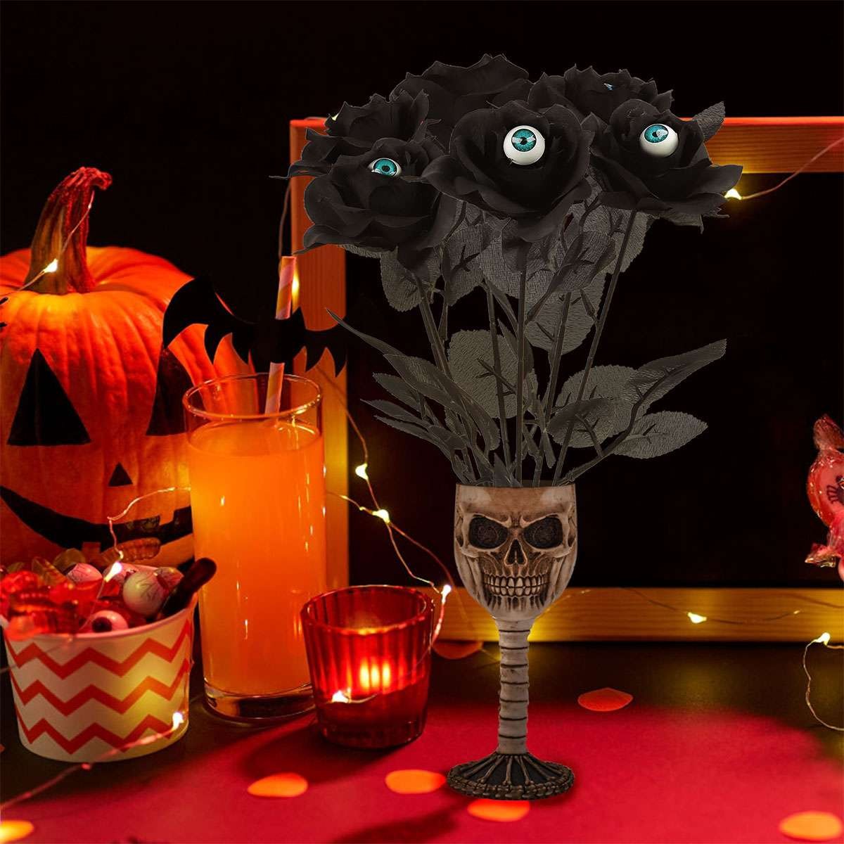 Artificial Halloween Bloody Roses With Eyeball Gothic Flowers Faux Rose Party