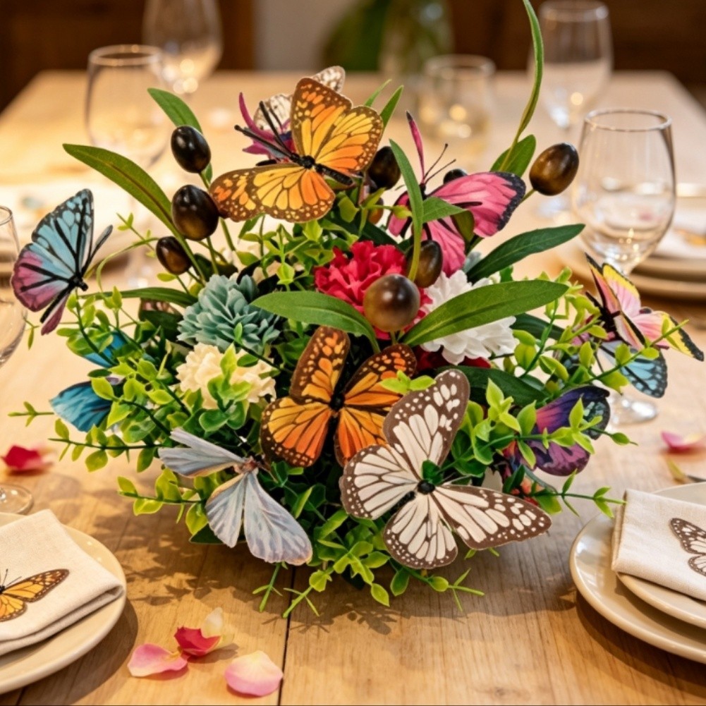 3D Butterfly Artificial Flowers for Party Decoration Garden Wedding Home Setup
