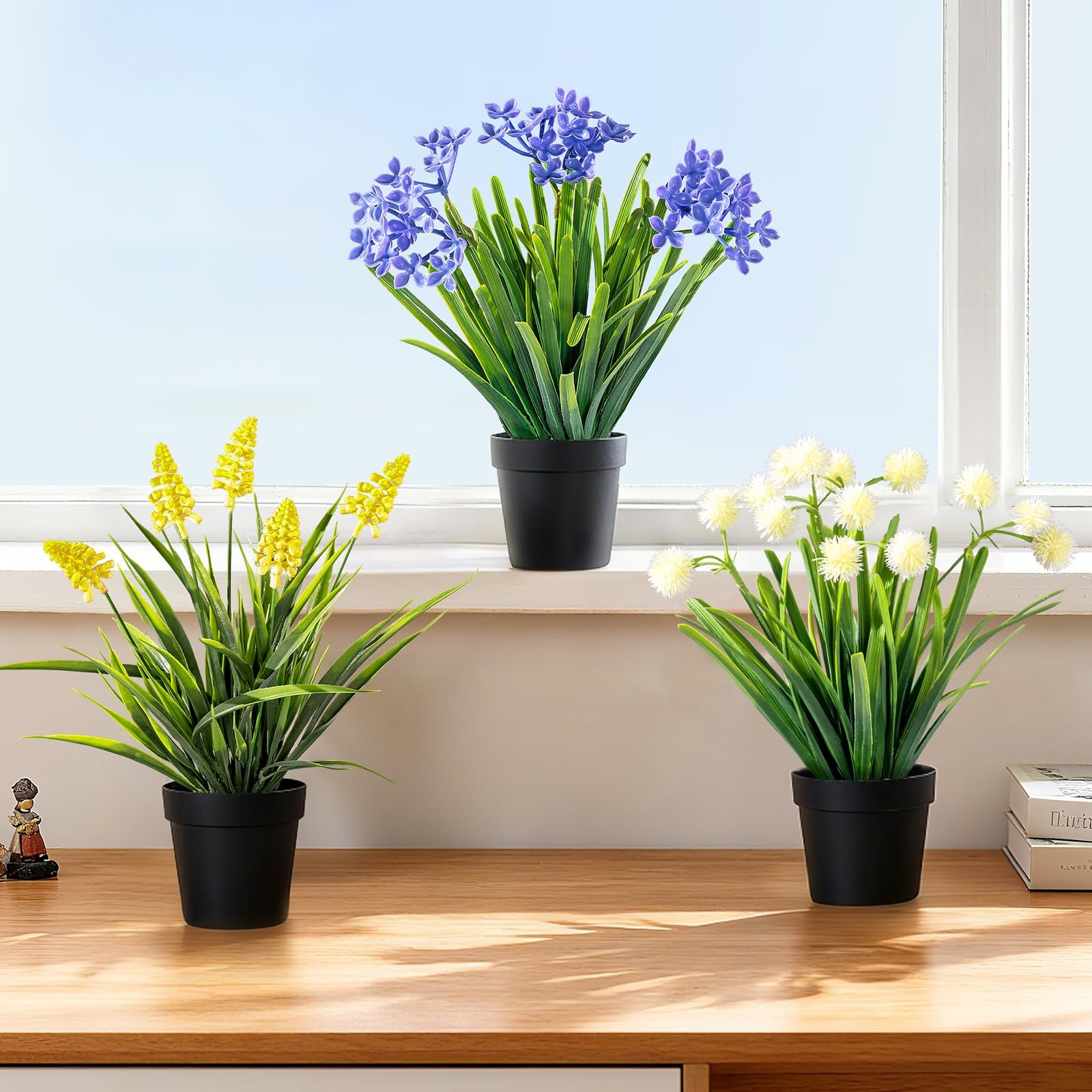 3 Pack Fake Small Plant Artificial Potted Flowers for Home Decor Fake Flower …