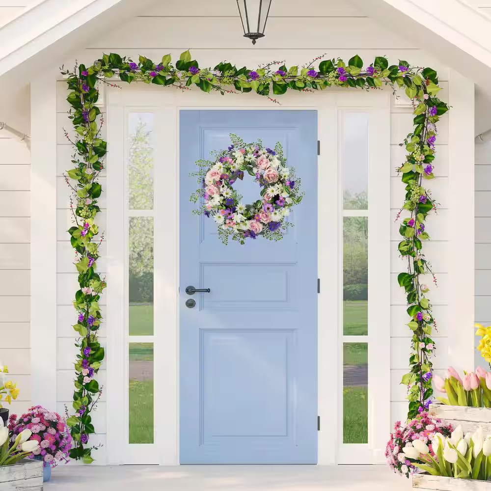 24 In. Mixed Floral and Fern Artificial Spring Wreath