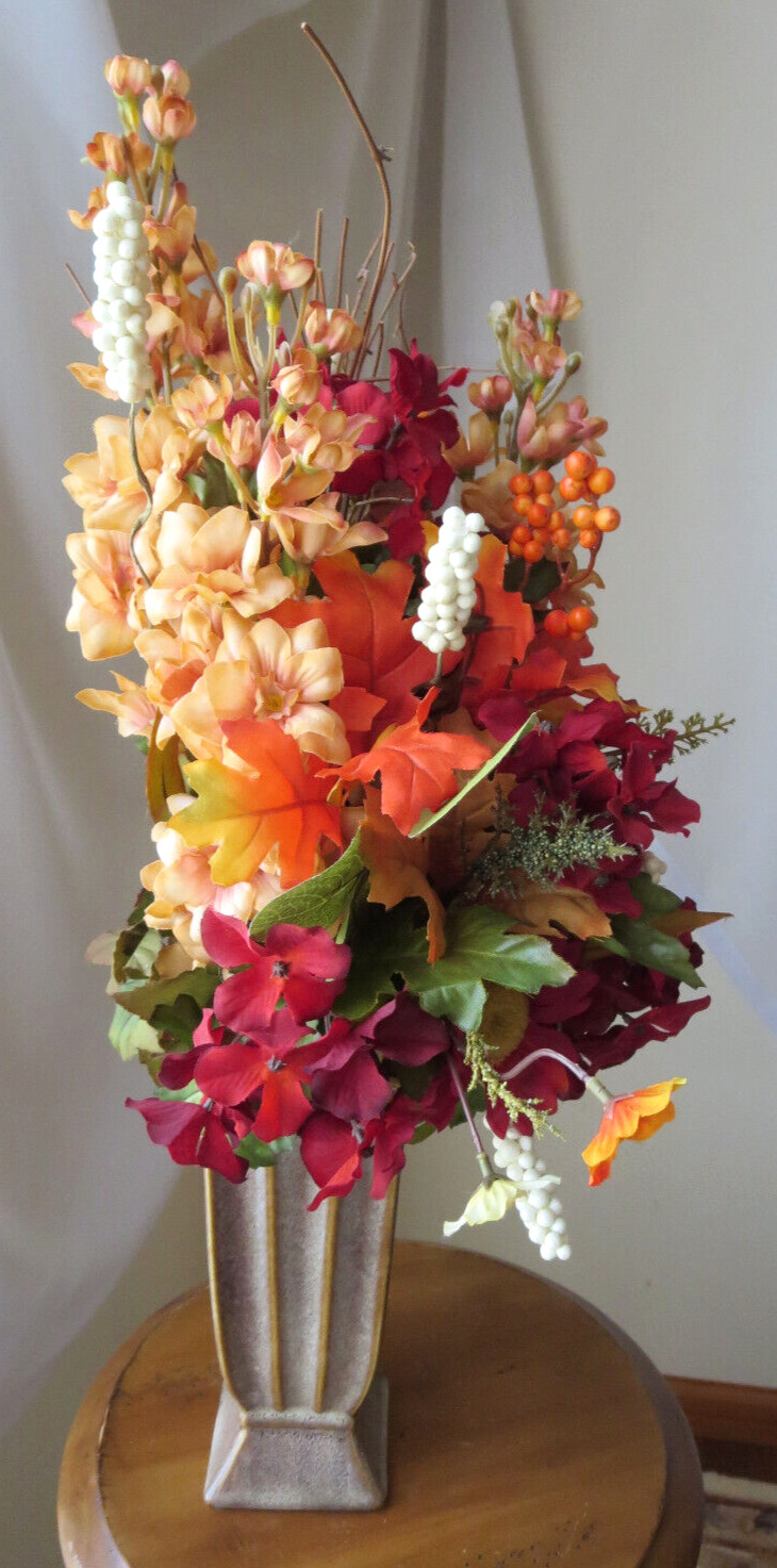 FLORAL FALL ARRANGEMENT IN VASE ARTIFICIAL SILK/PLASTIC FLOWERS 21″x13″ NEW