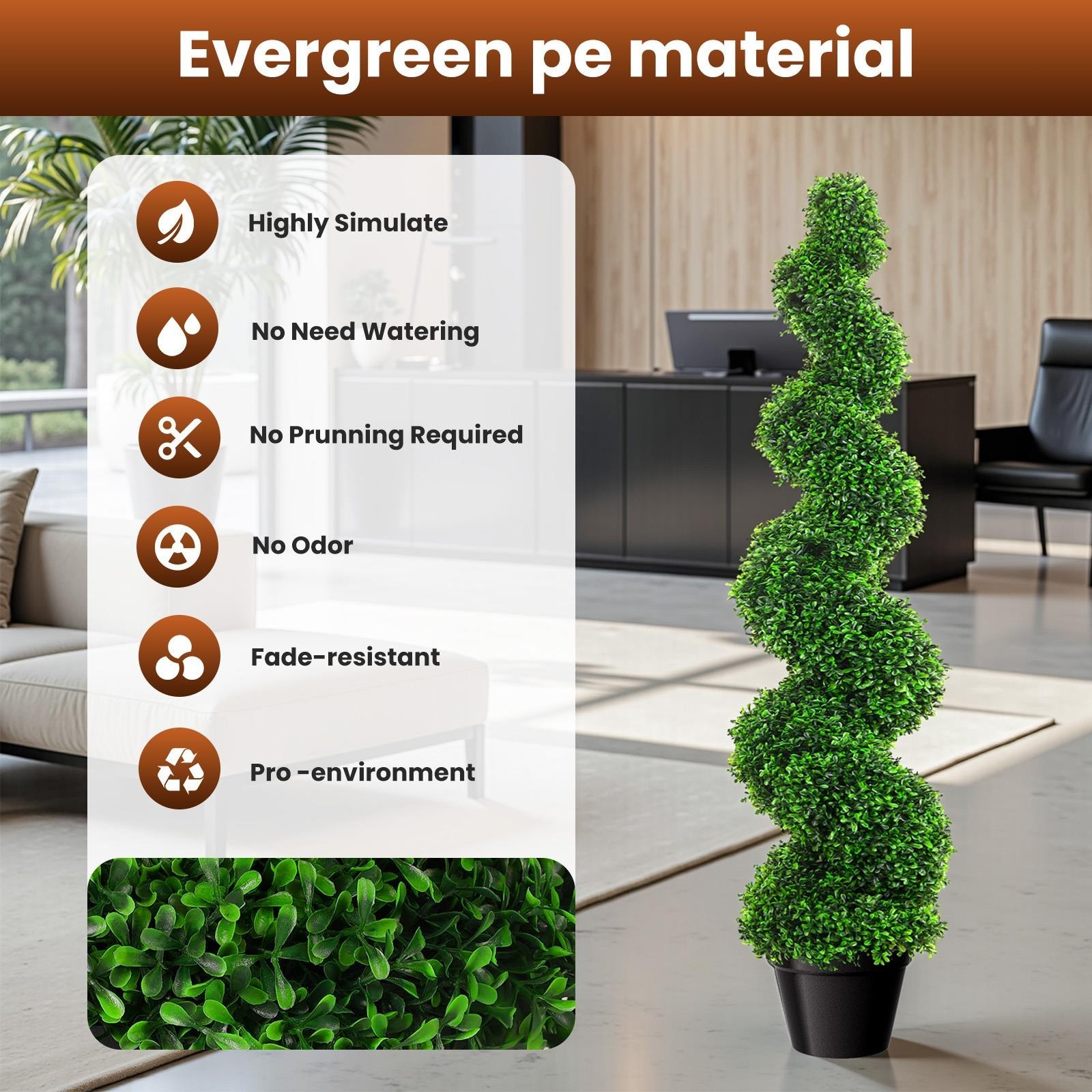 2PCS 3.5FT Artificial Boxwood Spiral Topiary Trees PE Artificial Plants Indoor