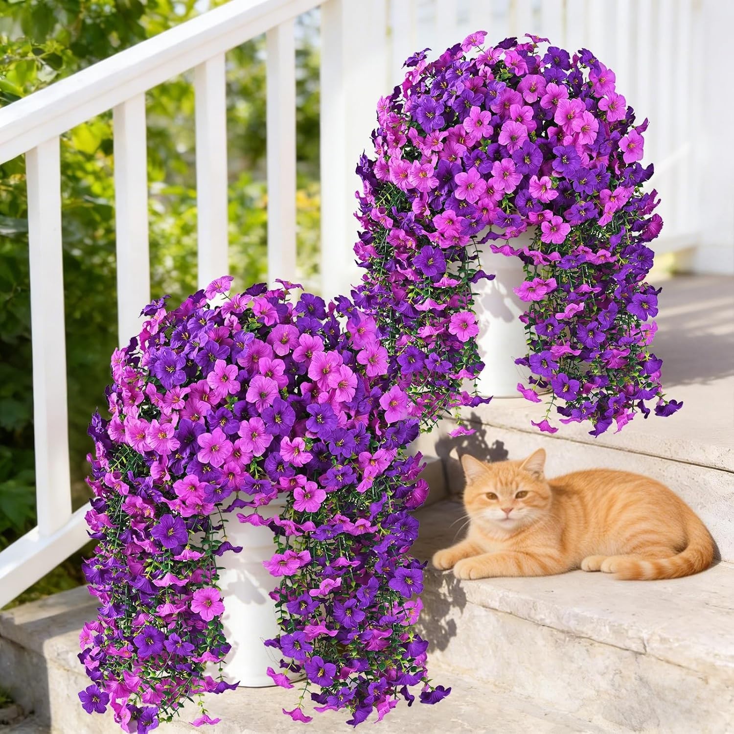 Lifelike Artificial Flowers Set of 2 – Perfect for Hanging Baskets & Patios