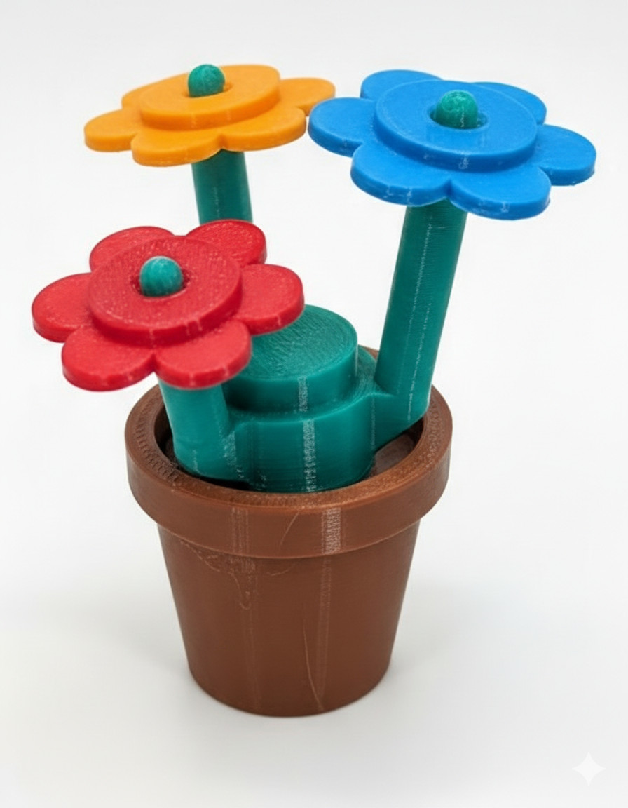 3D Printed Flowers Building Block Decor PETG Desk Toy Gift 5″ Tall
