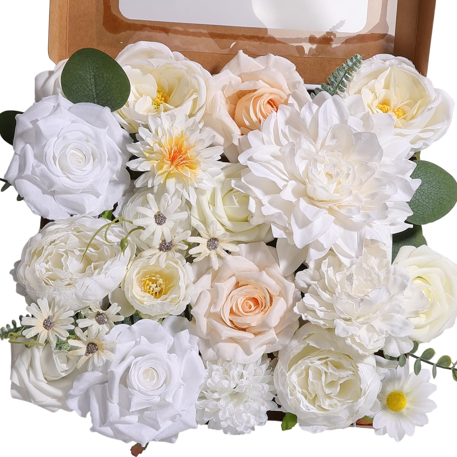 White Artificial Flowers Combo Box Set Silk Cake DIY Wedding Bouquets Decor