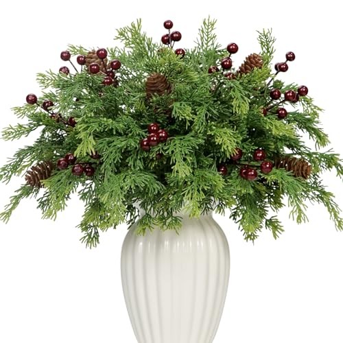 Pcs Artificial Pine Branch Berry Pinecones Set – 13” Fake 45 Red Berry