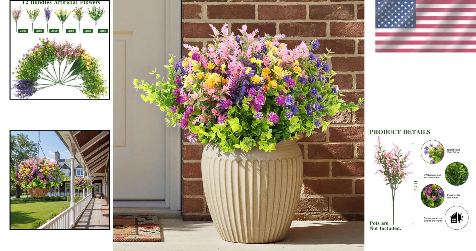 Lifelike 12 Bundle Silk Flowers in Purple, Pink, Yellow – Perfect for Home Decor