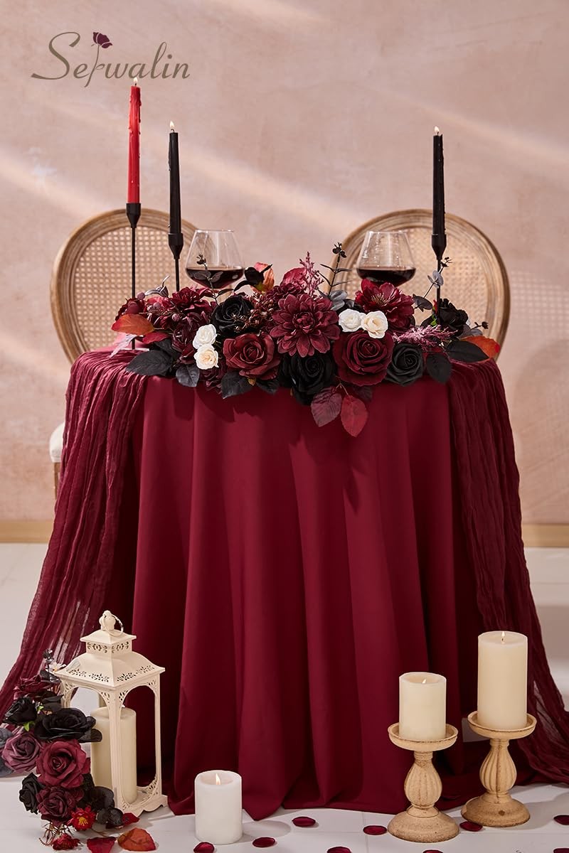 Artificial Burgundy Black Flowers Red Rose Silk Bridal Bouquet Table Decor