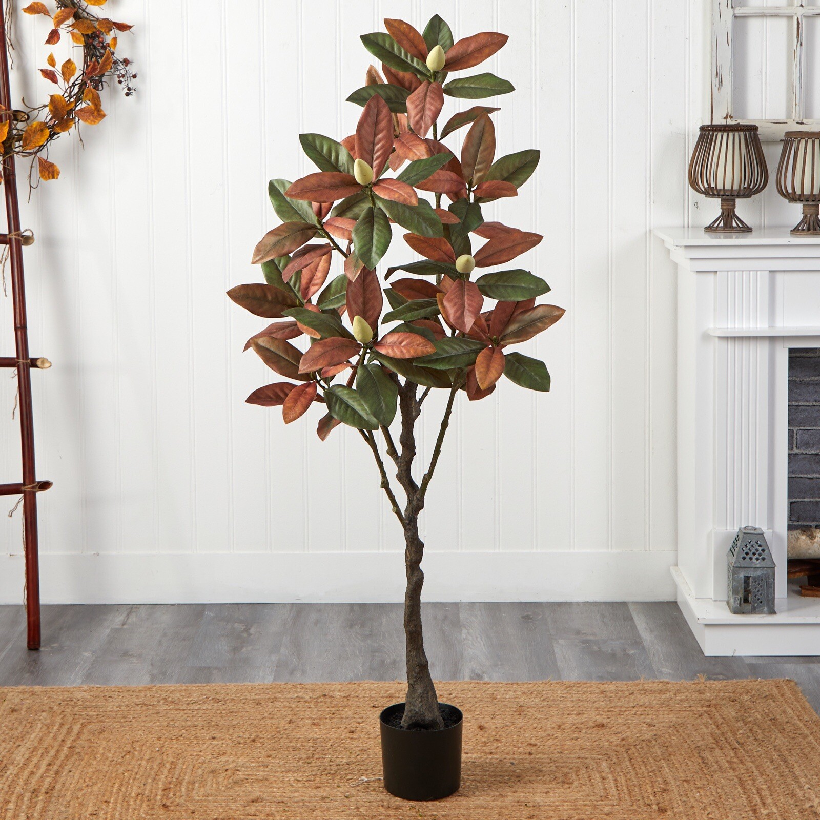 5’ Fall Autumn Magnolia Artificial Tree w/77 Lvs Home Decor. Retail $196