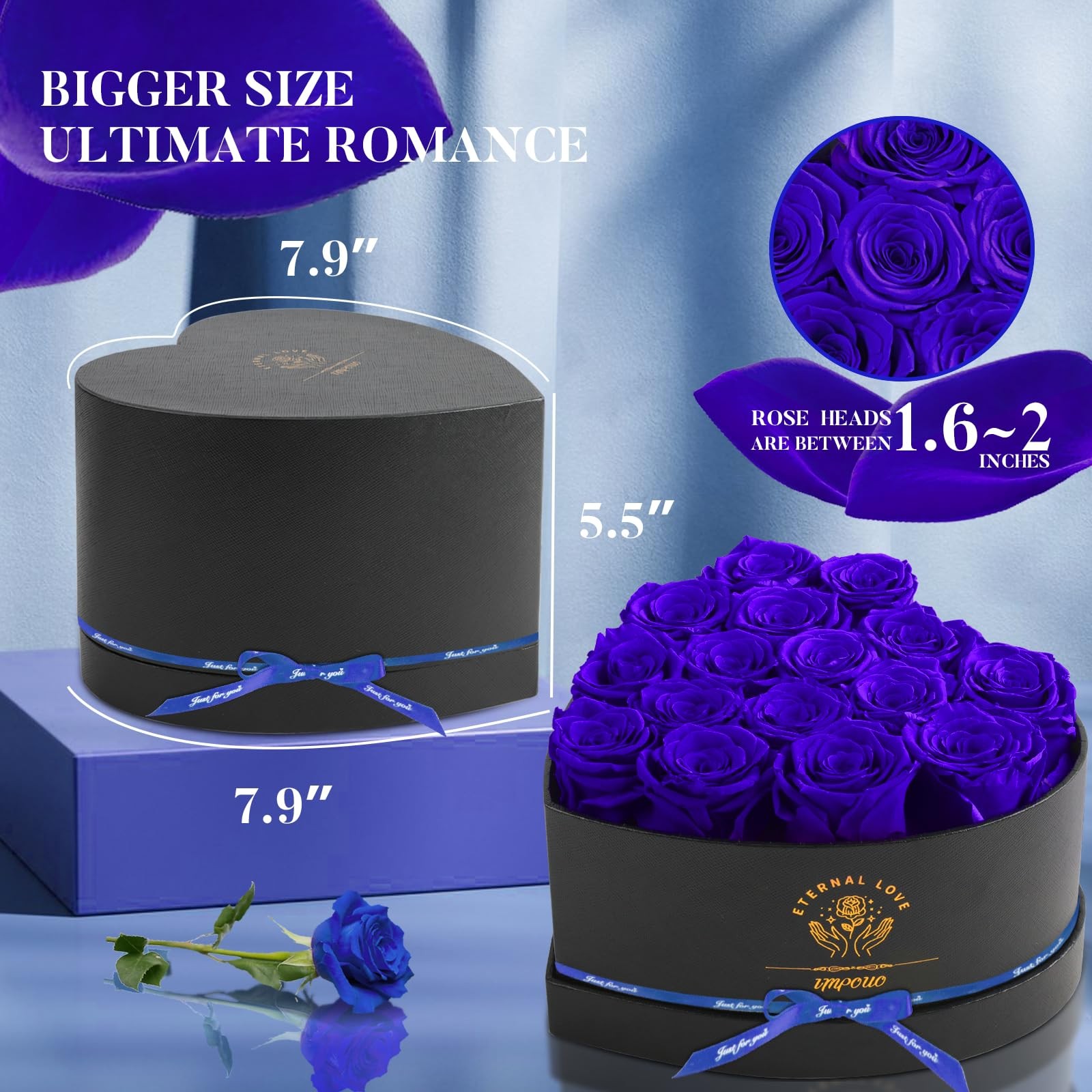 16 Preserved Blue Roses In A Box Birthday Gift For Women Mother’s Day