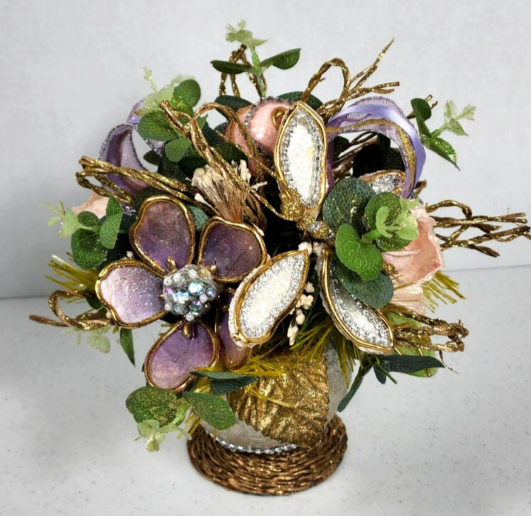 Pier 1 Capiz Easter Egg Floral Shimmer Glamour Arrangement GUC
