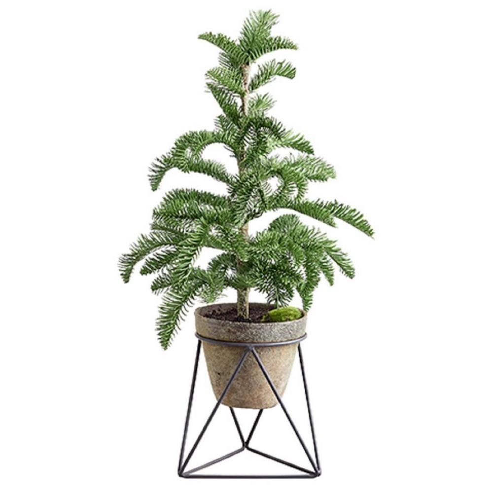 24in Artificial Pine Tree in Planter in Mid-Century Modern Metal Stand(Green, 1)