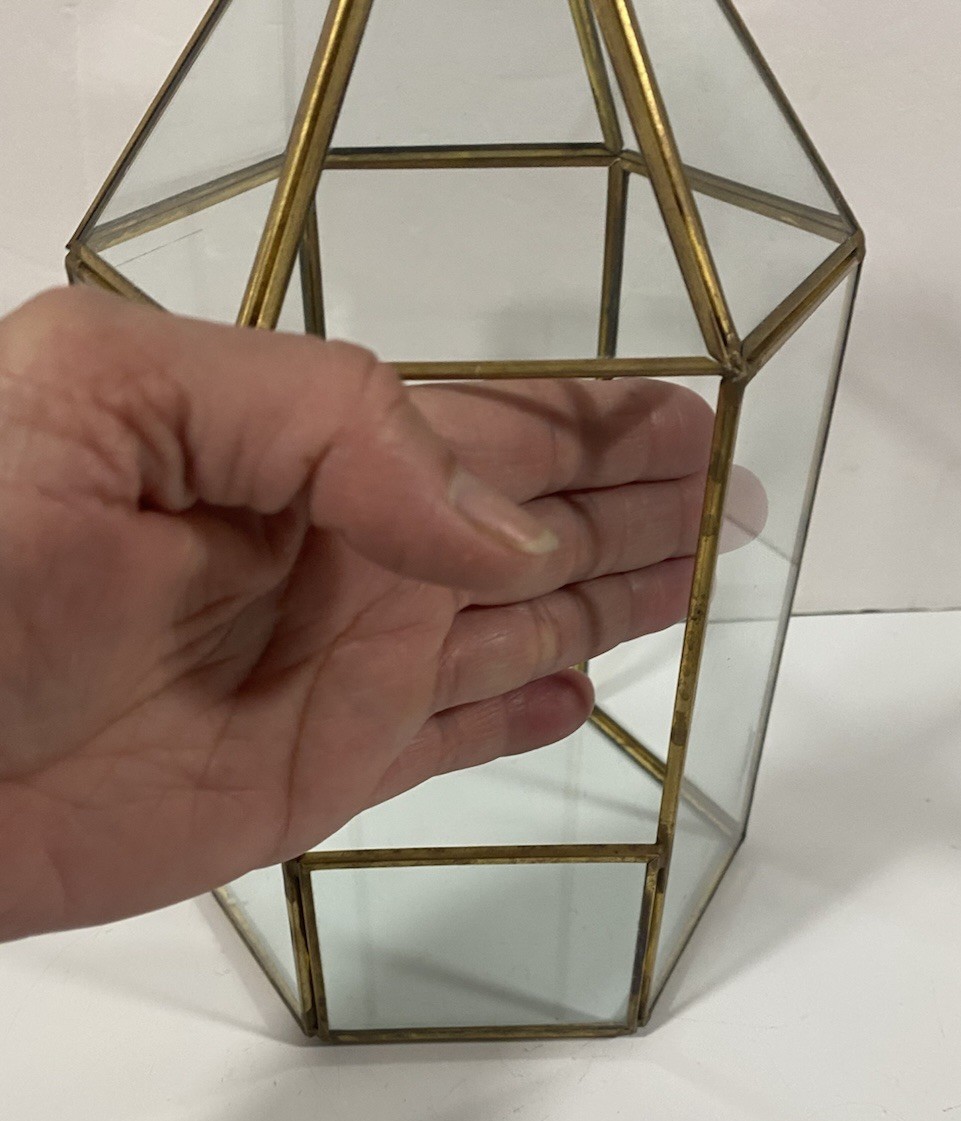 Vintage Glass 6 Sided Hanging Store Display Candle Holder Plant Terrarium 10×6″