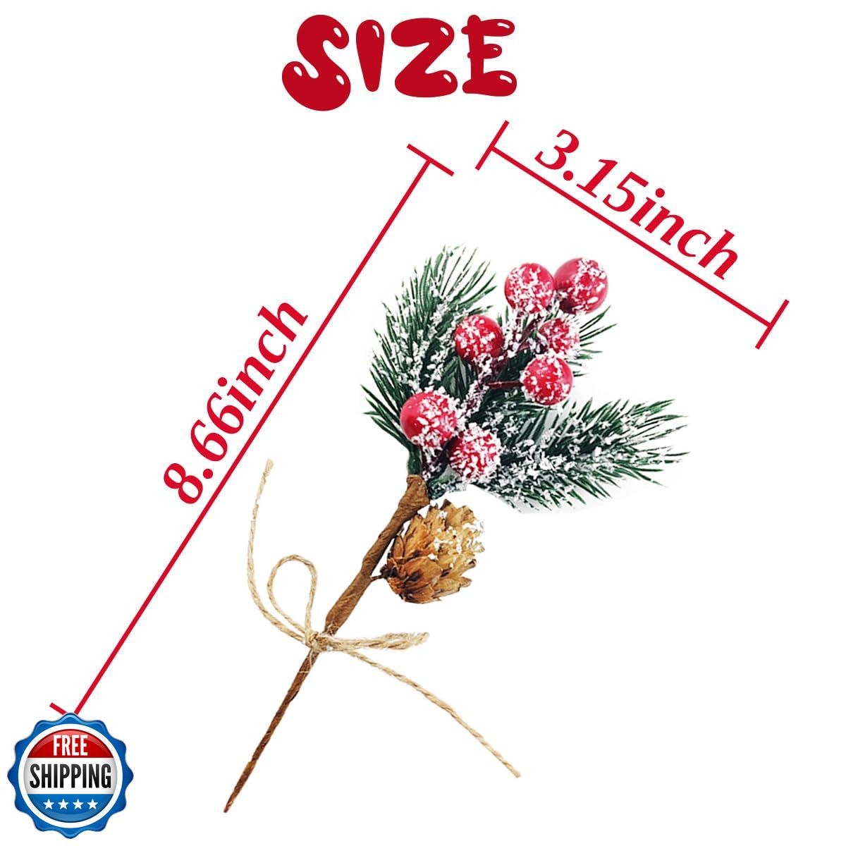 TIHOOD 20PCS 8inch Artificial Christmas Floral Picks, Red Fake Berry Picks St