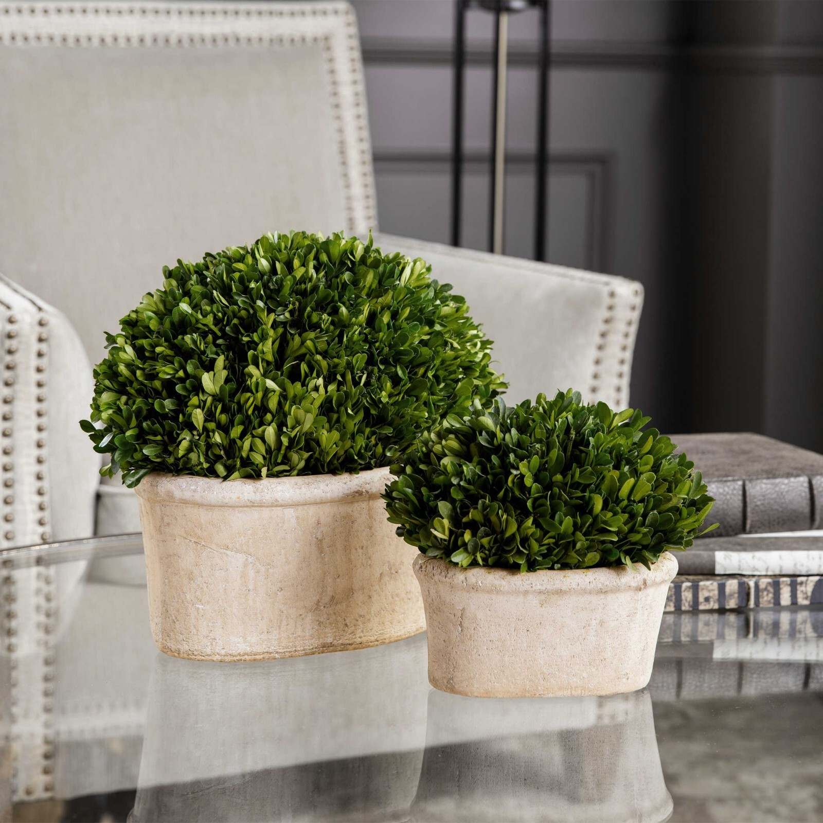 Uttermost 60107 Oval Domes Preserved Boxwood Terracotta Planters – SET OF 2