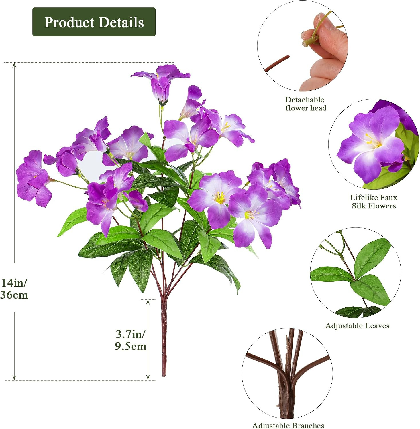 Vibrant 15.7″ Purple Artificial Azalea Flowers – Set of 4 for Outdoor Decor