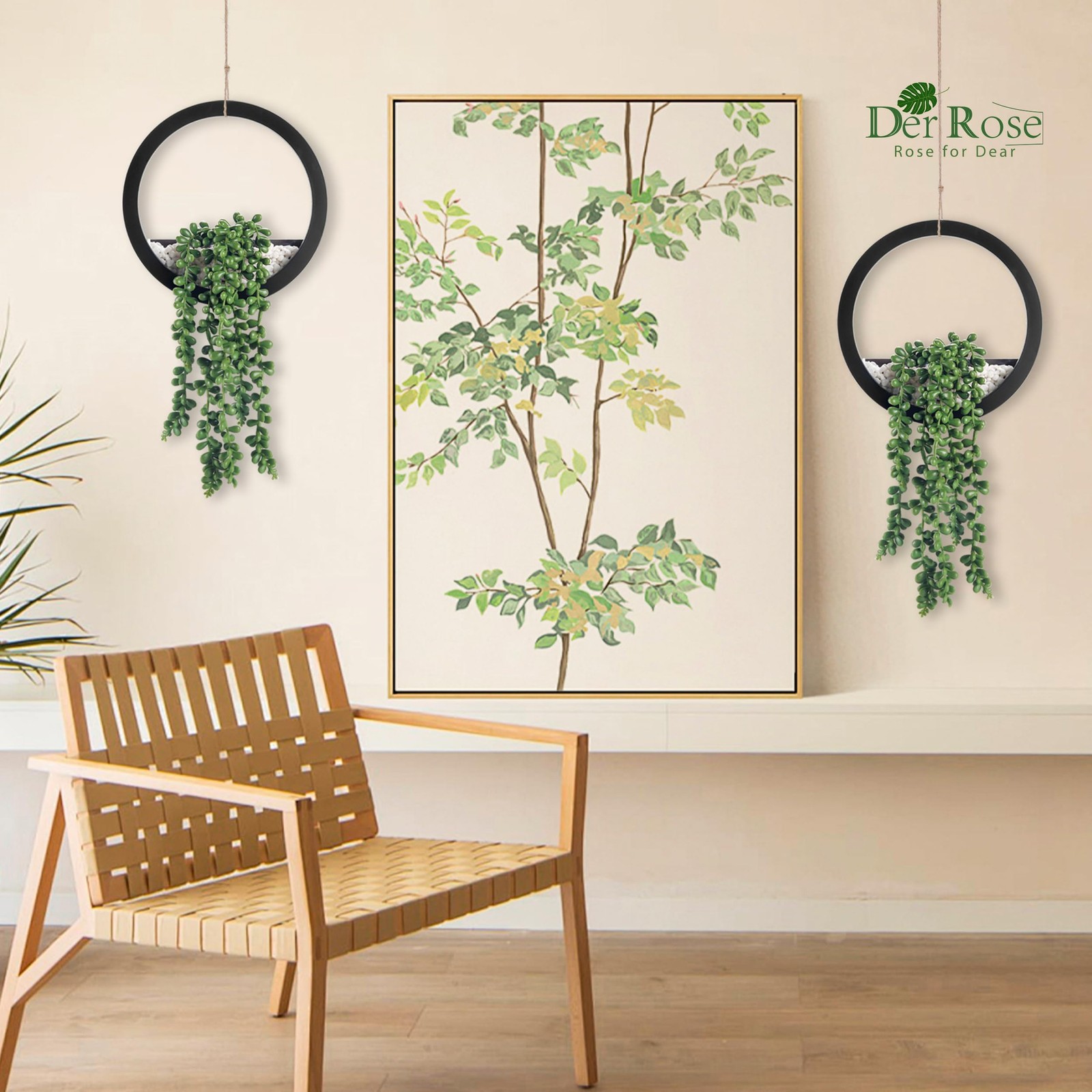 2PC Hanging Artificial Succulents Plants Black Pots Boho Farmhouse Wall Decor 7