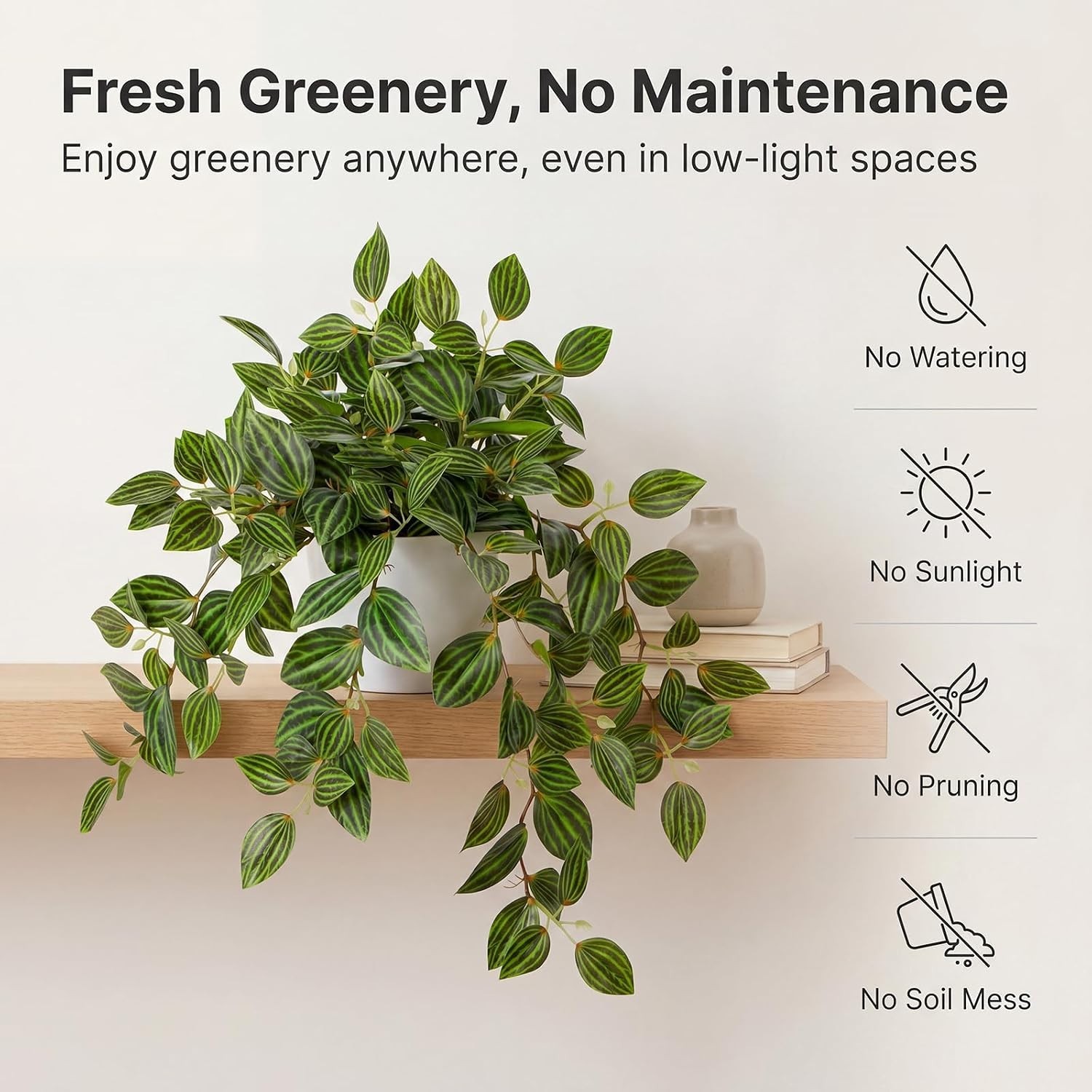 17.7″ Faux Watermelon Peperomia Plant in White Pot – Realistic Indoor Greenery