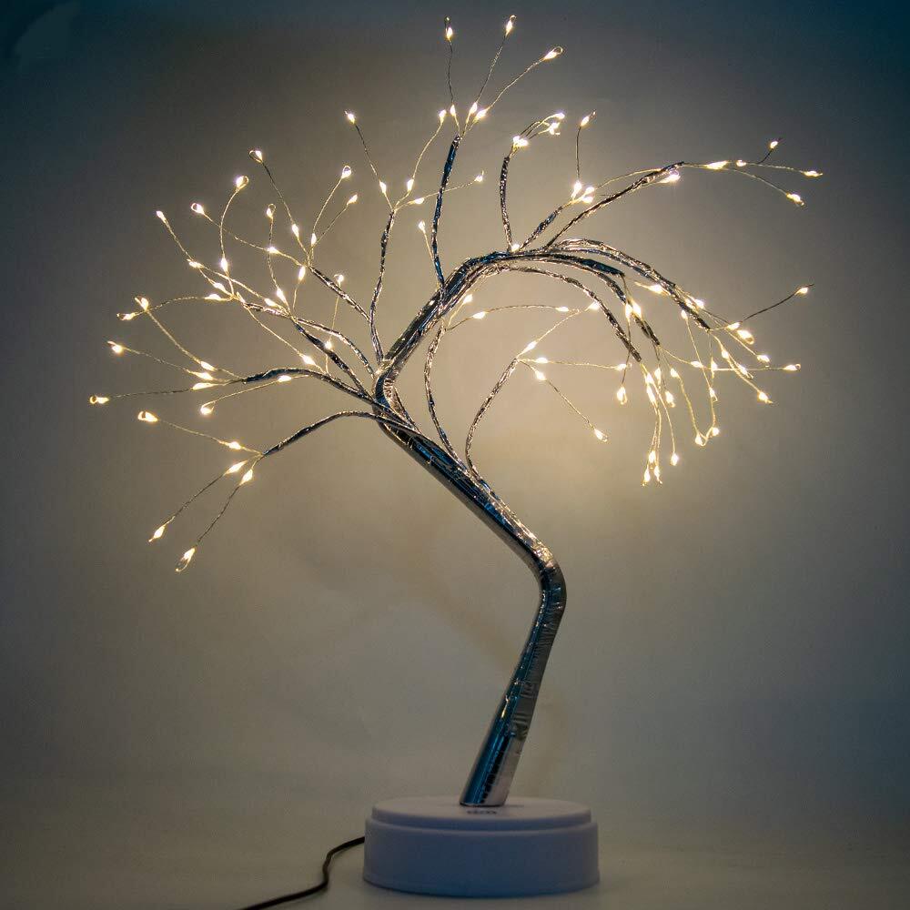 20-in LED Firefly Bonsai Tree Light USB Battery Operated Table Lamp Decor