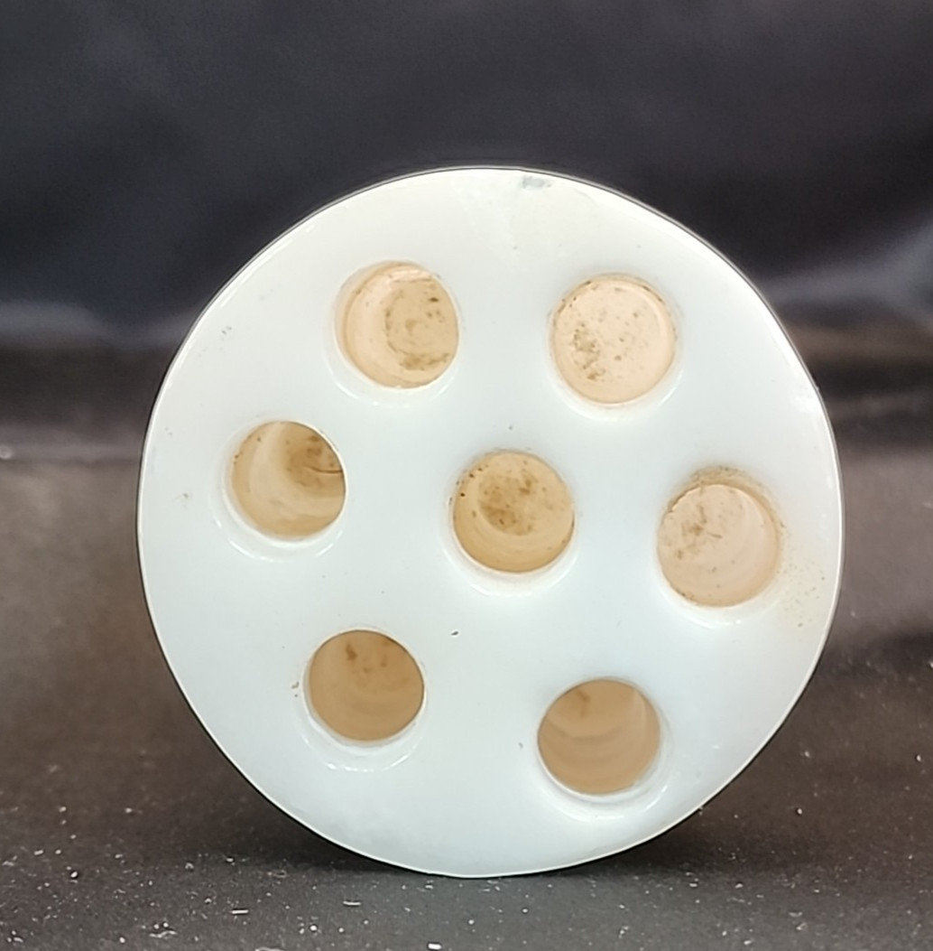 Vintage Variegated Earth Toned Onyx Marble 3″, 7 Hole Flower Frog Italy