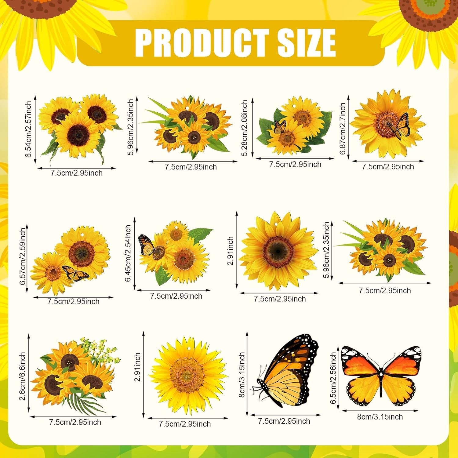 Delightful Sunflower and Butterfly Ornaments – 36 Pcs for Cheerful Celebrations