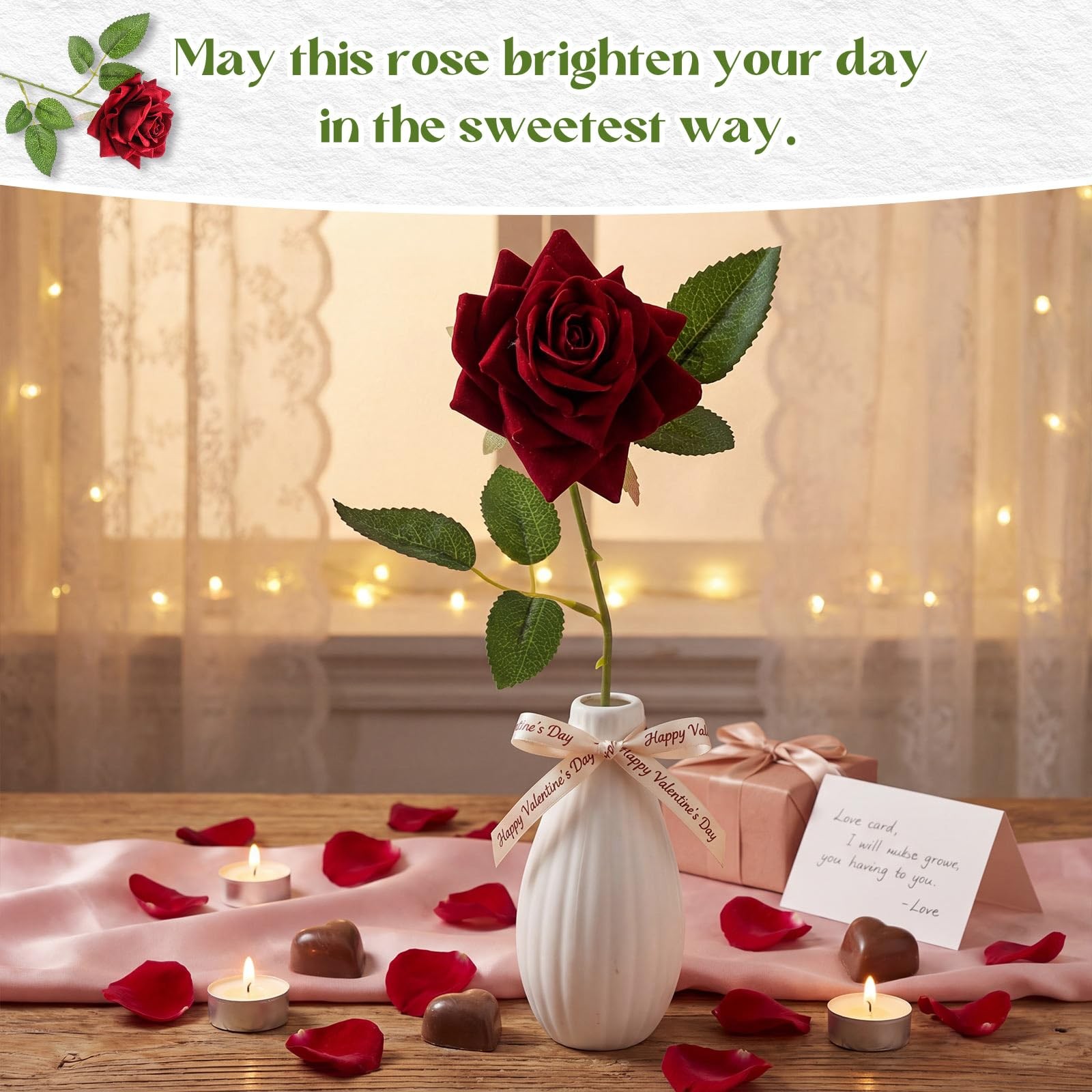 Velvet Single Roses Red Artificial Flowers, Fake Silk Rose Faux Look Real Floral
