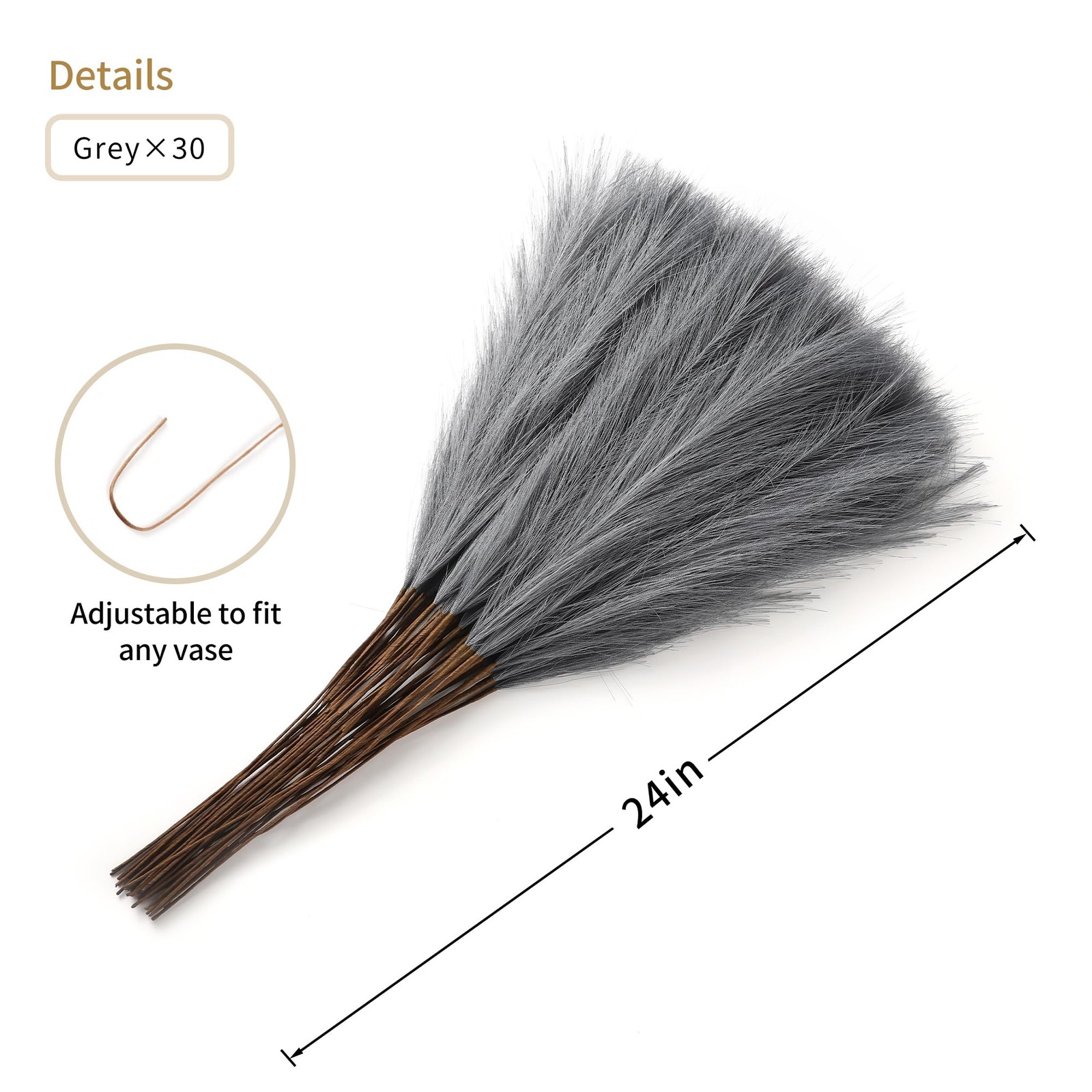 Wertuirk Grey Pampas Grass Decor – 30pcs 24 Inch Long Faux Pampas Grass Decor…