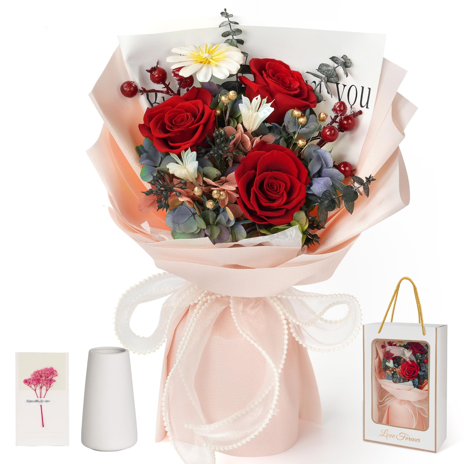 Preserved Rose Bouquet Gifts for Mothers Day Beautiful Ceramic Vase Included