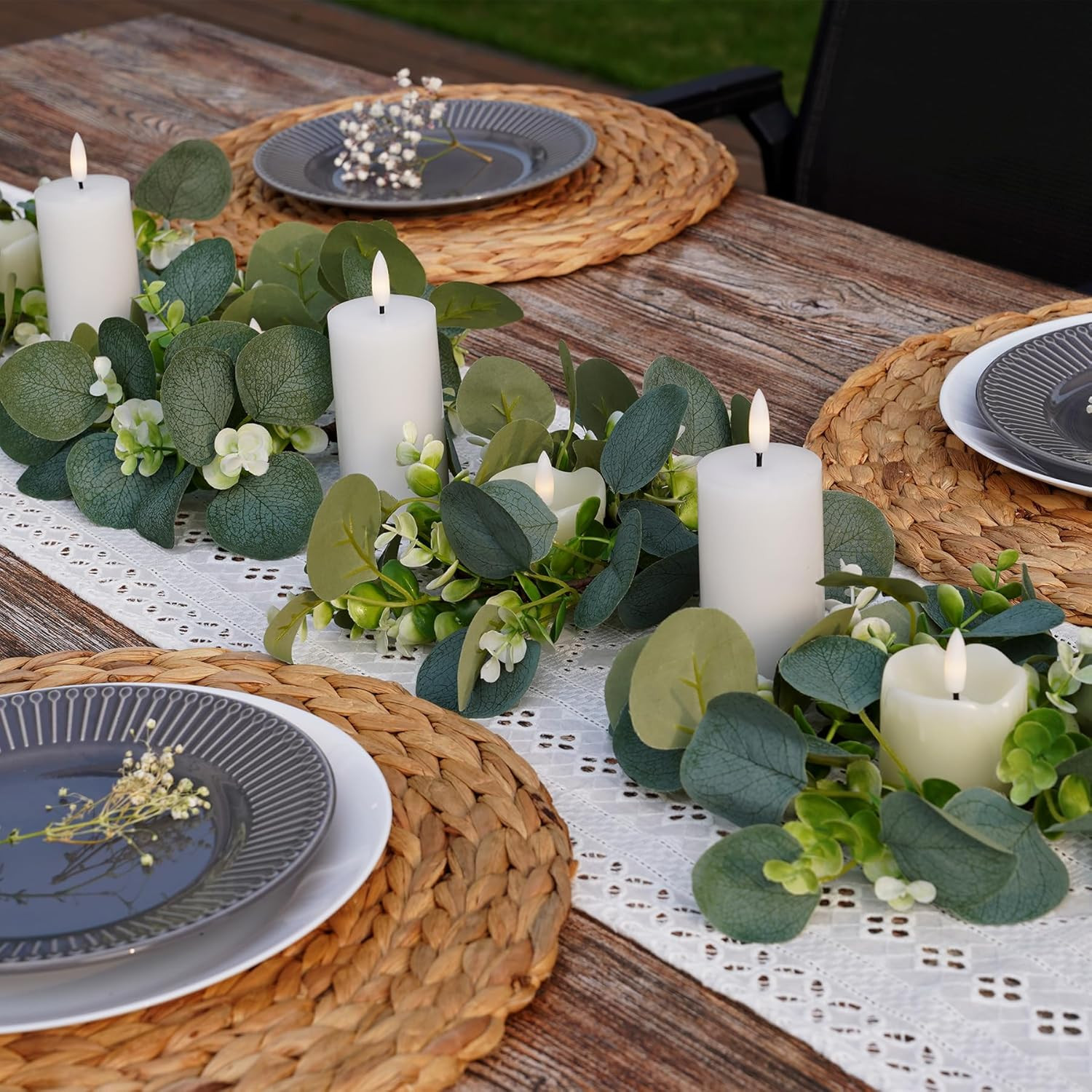 4pcs Artificial Eucalyptus Leaves Candle Rings, Wreaths of Pillar Candles for We