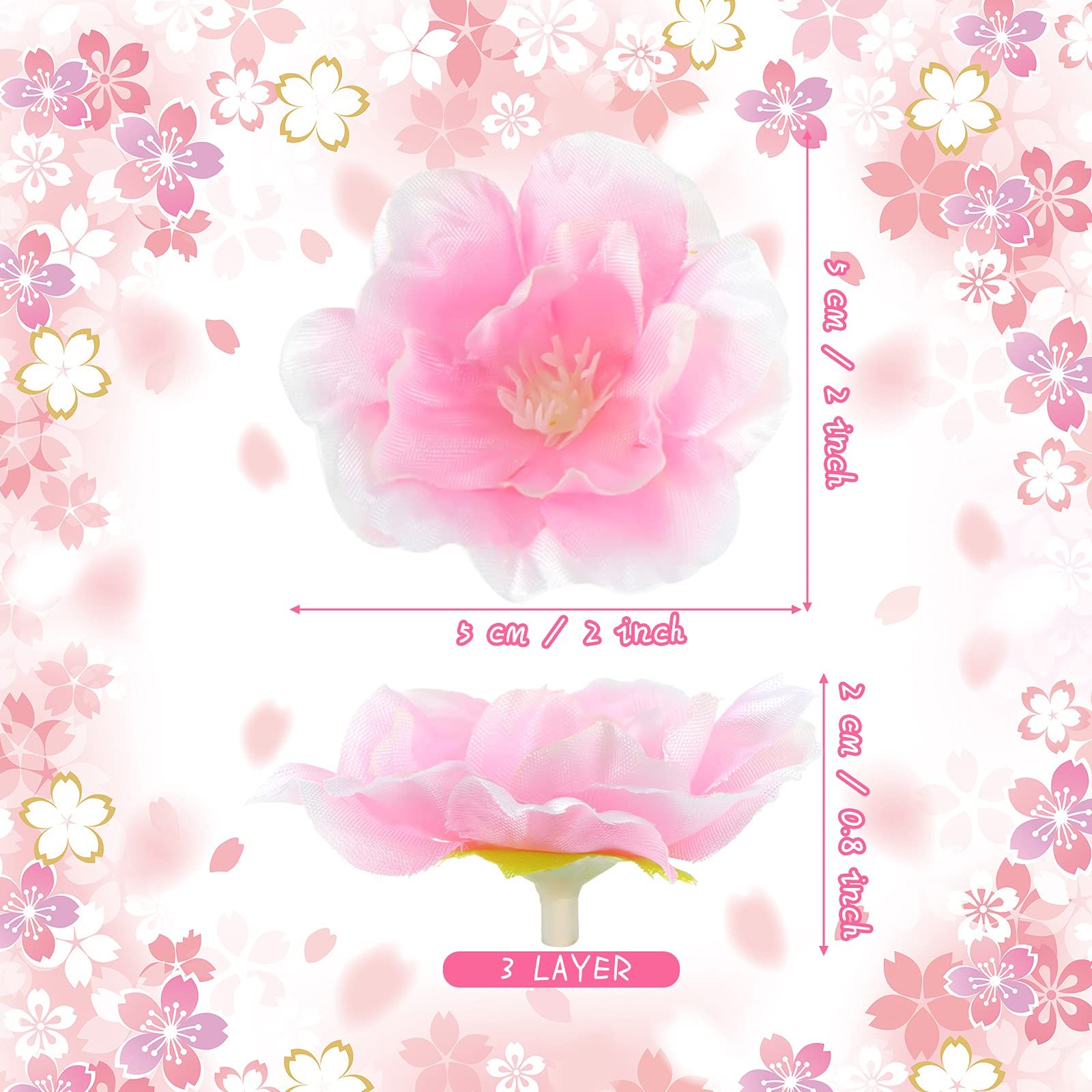 100 PCS Artificial Cherry Blossom Heads Bulk Faux Silk 1.5 Inch 4 Colors