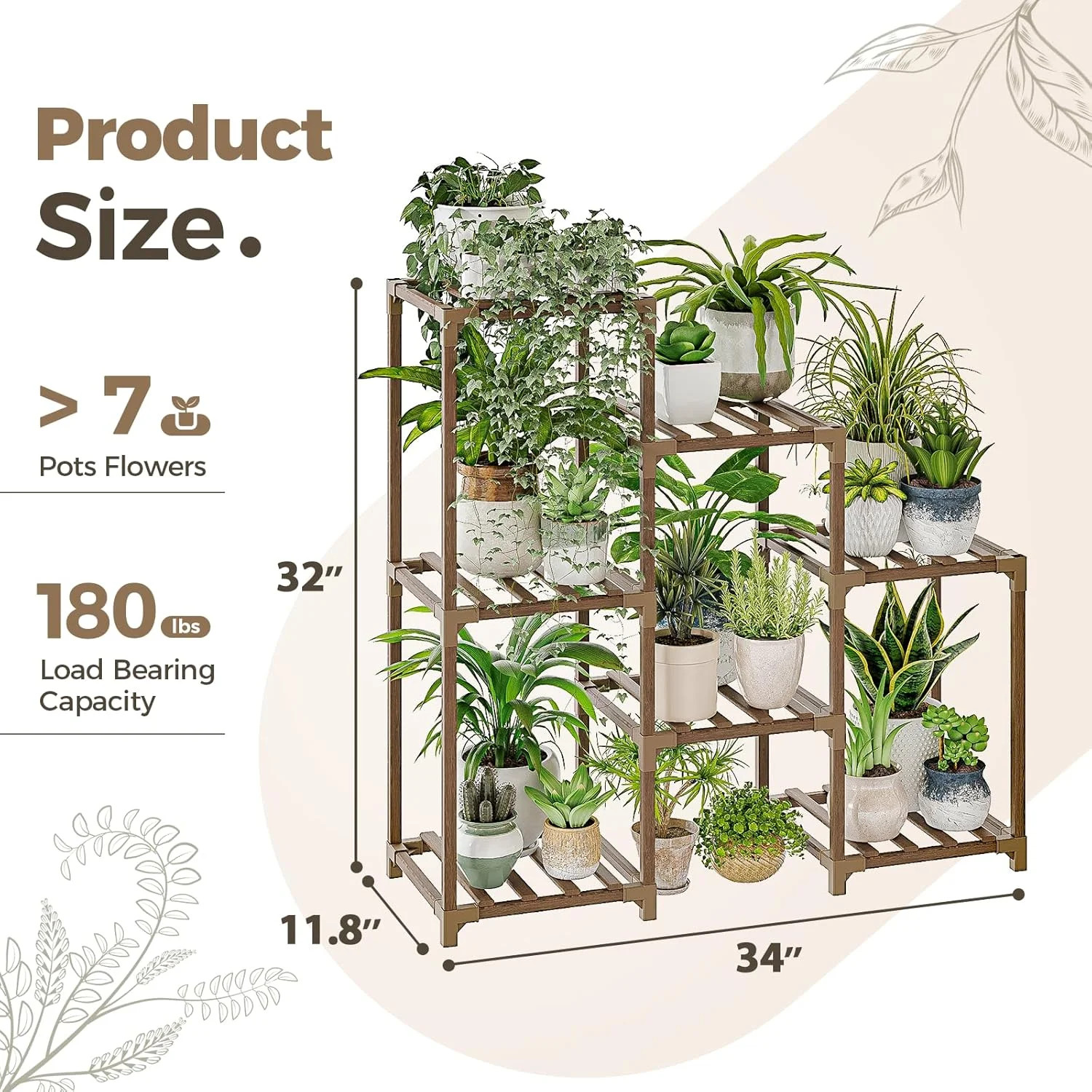 Plant Stand Indoor Plant Shelf Outdoor Wood Rack 3Tiers Ladder Holder Boho Decor
