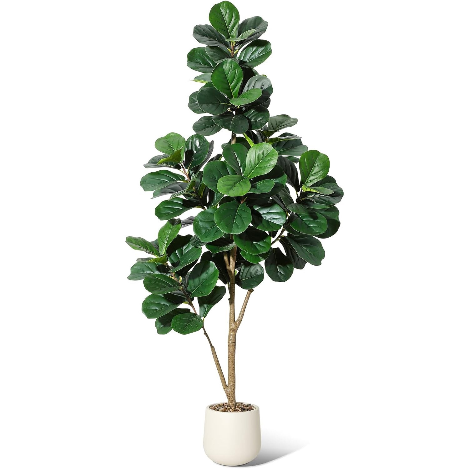 Artificial Fiddle Leaf Fig Tree 6FT Faux Ficus Plant Tree in White Planter Pot