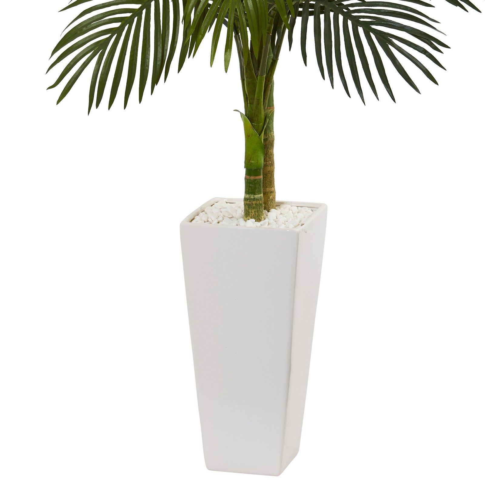 Nearly Natural 5ft Golden Cane Palm Artificial Tree in White Tower Planter