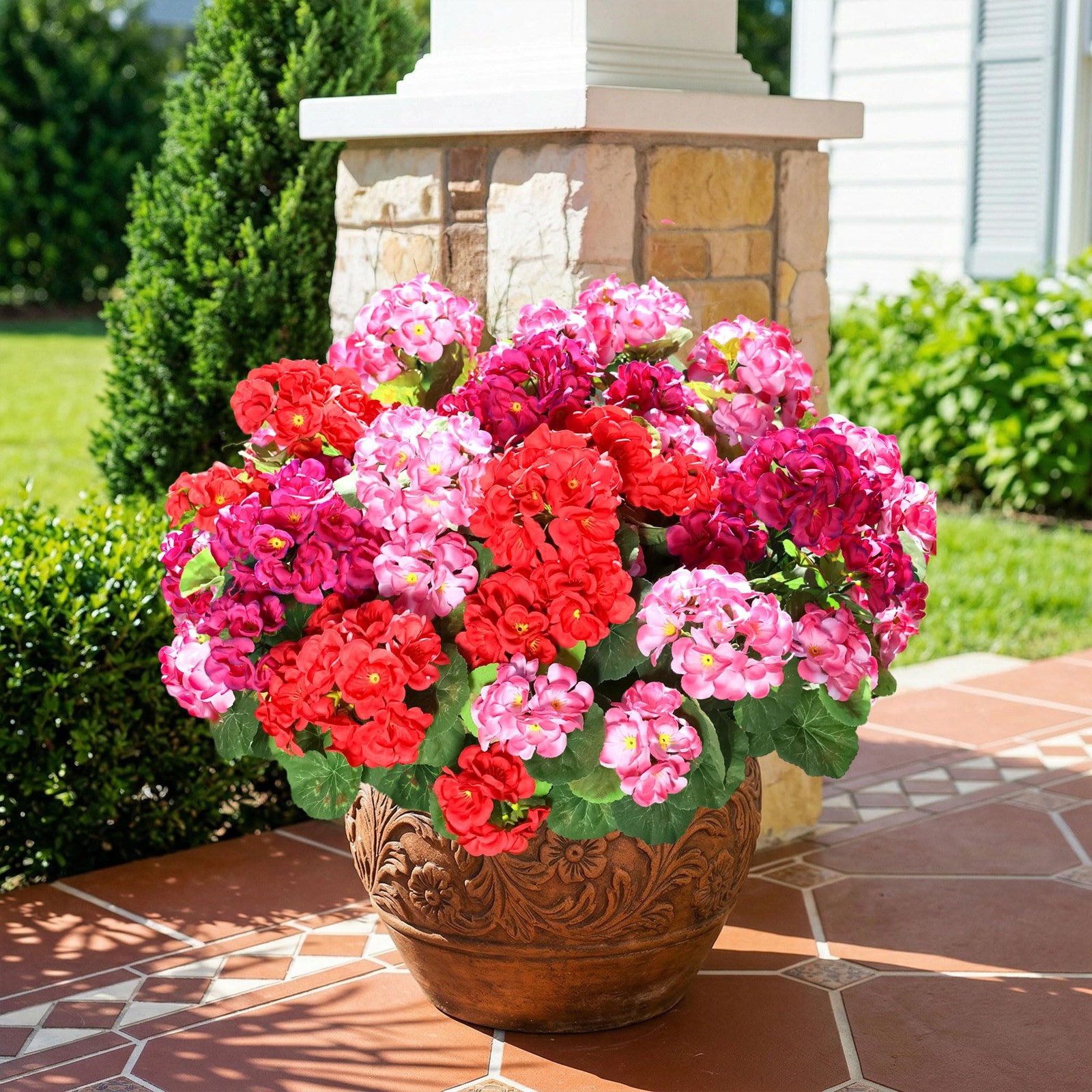 Fake Geraniums Artificial Flowers for Outdoors, 6 Bundles Silk Geraniums Flow…