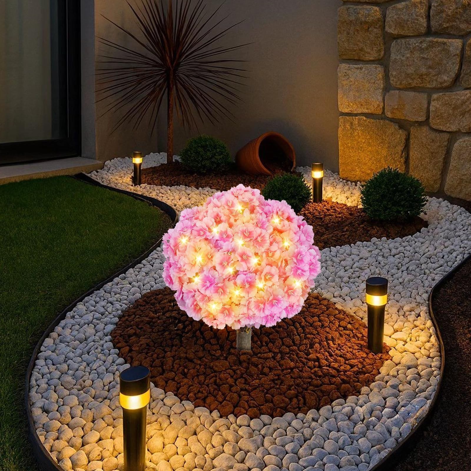 Artificial Flowers Bushes for Outdoors Pink Artificial Boxwood Topiary Lighte…