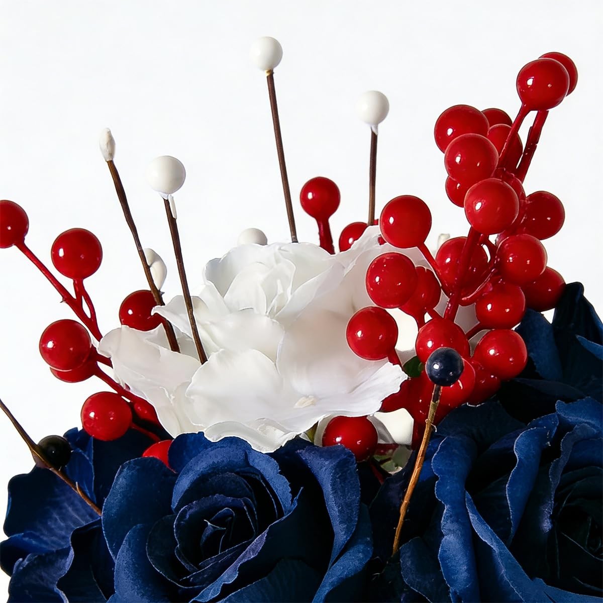 Patriotic Artificial Rose Flowers Berry Stem Picks Red White Blue Silk Floral…