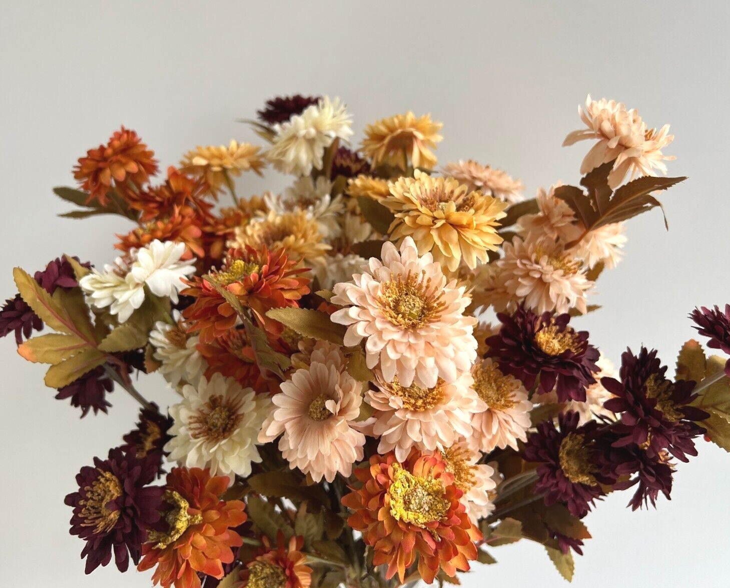 Daisy Stem Double Petal Daisies Faux Silk Dried Flowers Burgundy Ivory Pink